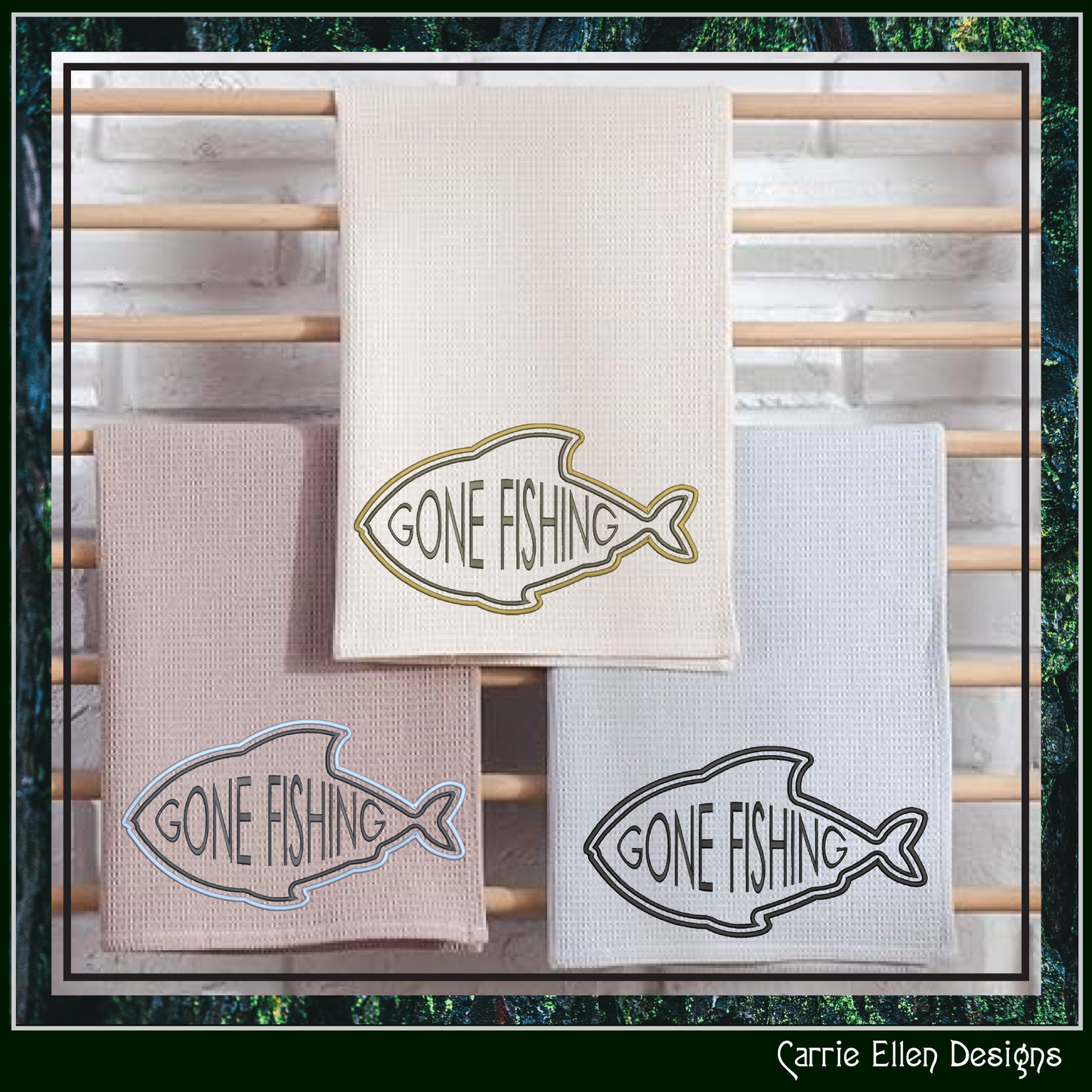 Gone Fishing Machine Embroidery Design – Fun Outdoor Emblem and Quote for Fishing Enthusiasts – 6 Sizes (3402)