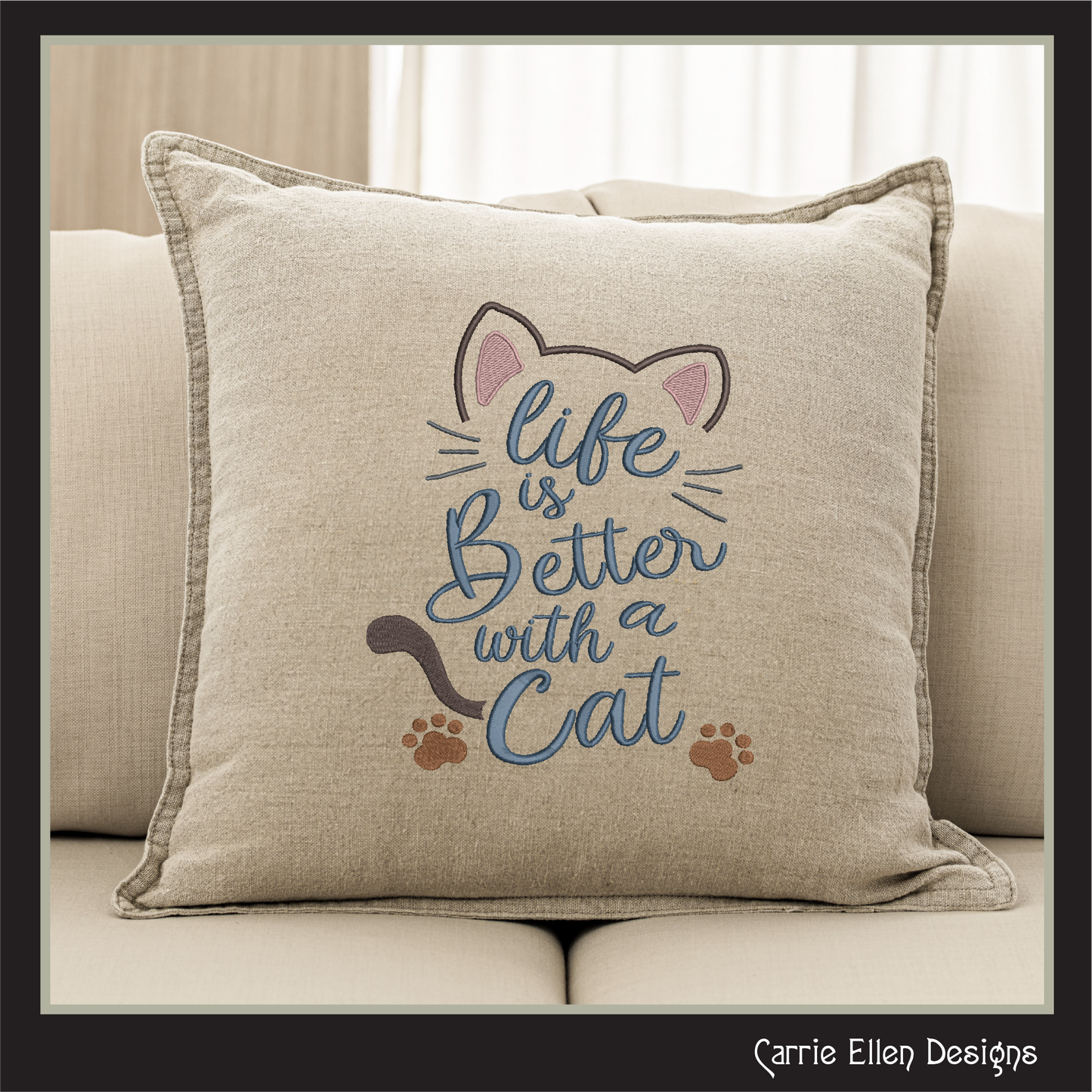 Life is Better With a Cat Machine Embroidery Design – Fun Cat Lover Quote Pattern, 6 Sizes (3420)