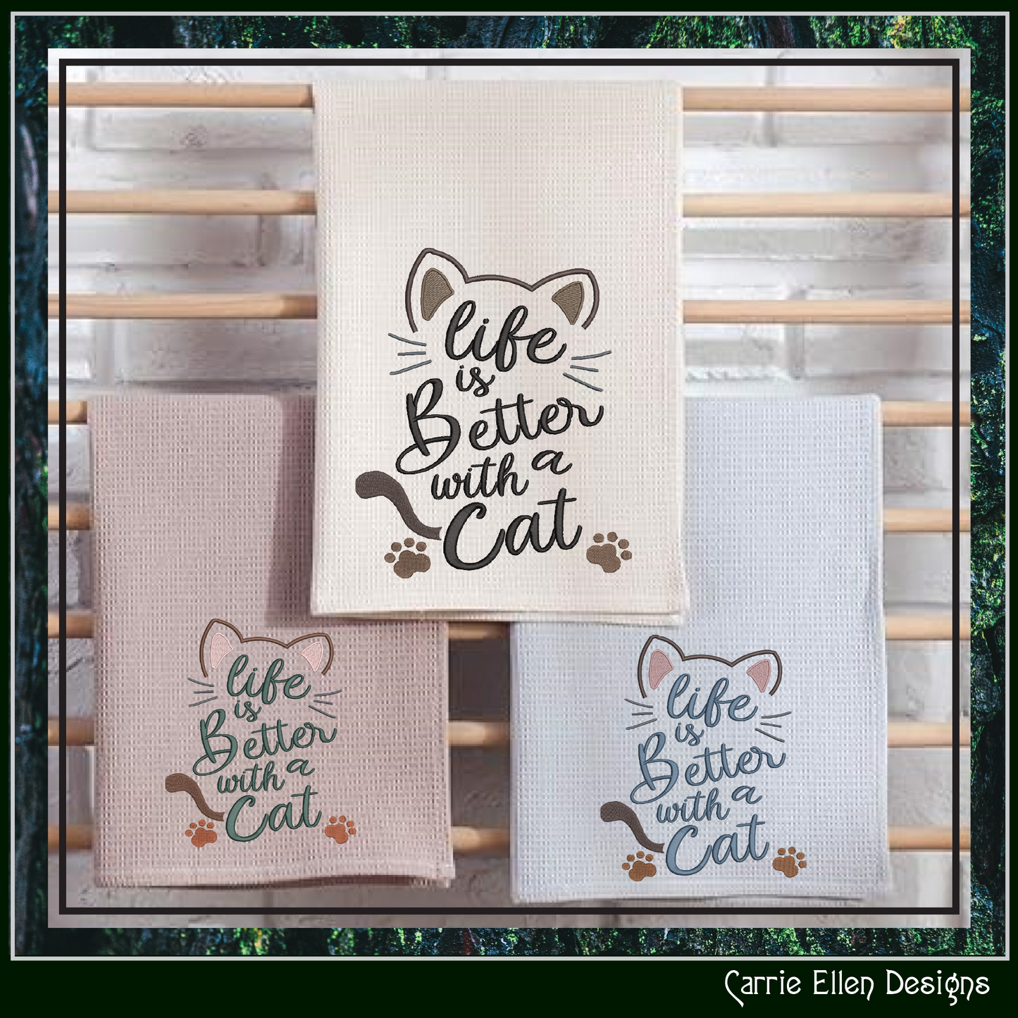 Life is Better With a Cat Machine Embroidery Design – Fun Cat Lover Quote Pattern, 6 Sizes (3420)