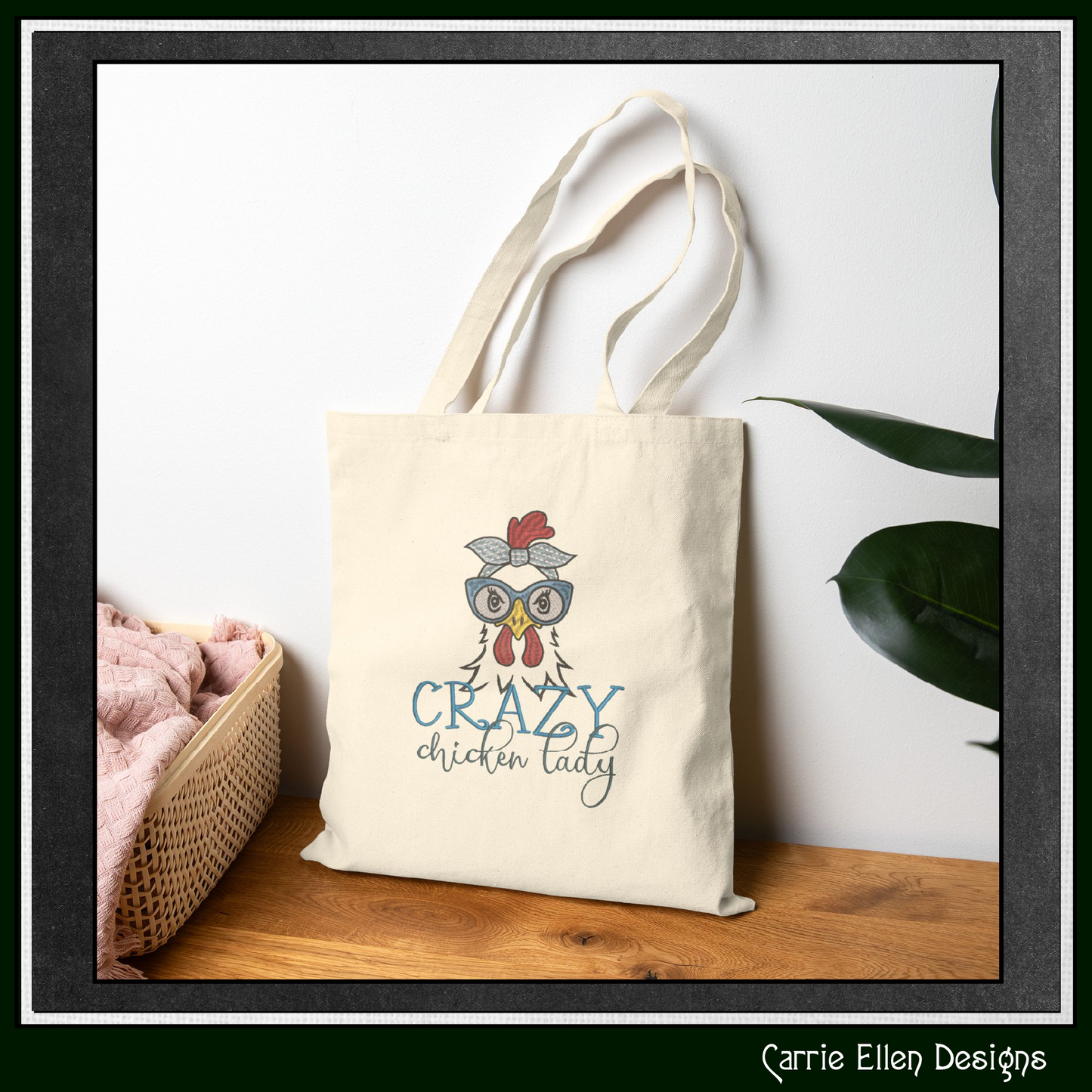 Crazy Chicken Lady Machine Embroidery Design – Funny Bird Saying | Sarcastic Farm Animal Humor, 6 Sizes (3430)