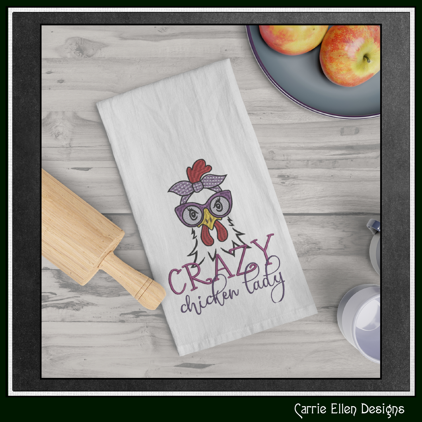 Crazy Chicken Lady Machine Embroidery Design – Funny Bird Saying | Sarcastic Farm Animal Humor, 6 Sizes (3430)