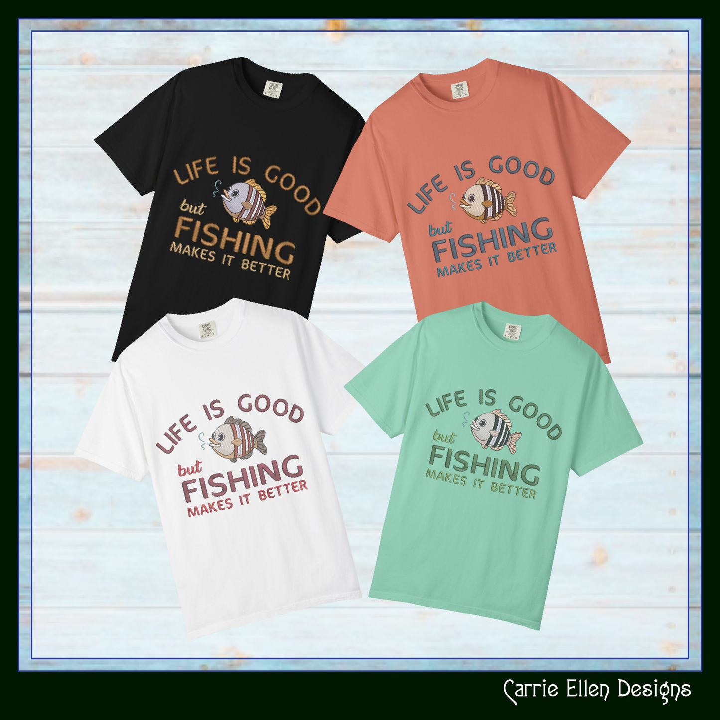 Life Good but Fishing is Better Machine Embroidery Design – Funny Fishing Quote Pattern, 6 Sizes (3432)