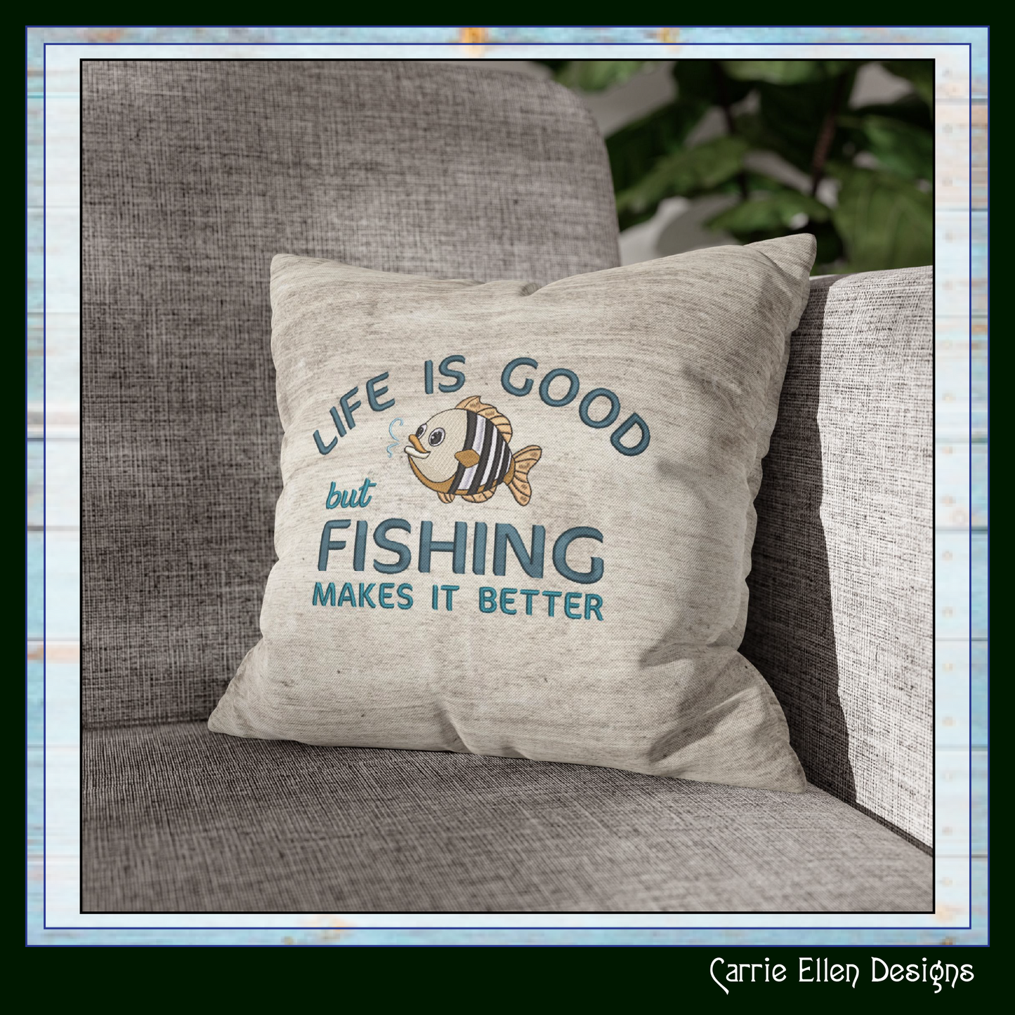 Life Good but Fishing is Better Machine Embroidery Design – Funny Fishing Quote Pattern, 6 Sizes (3432)