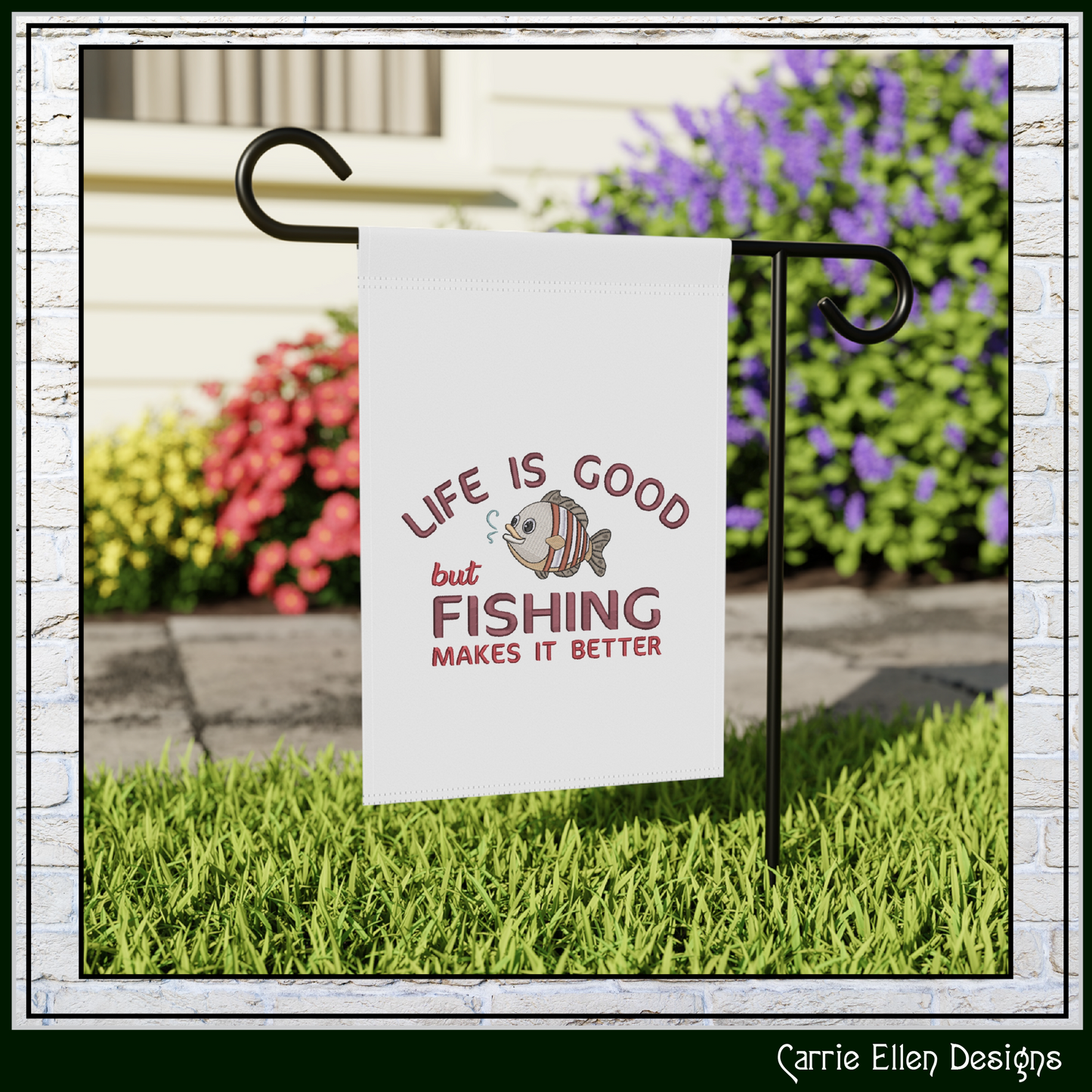 Life Good but Fishing is Better Machine Embroidery Design – Funny Fishing Quote Pattern, 6 Sizes (3432)