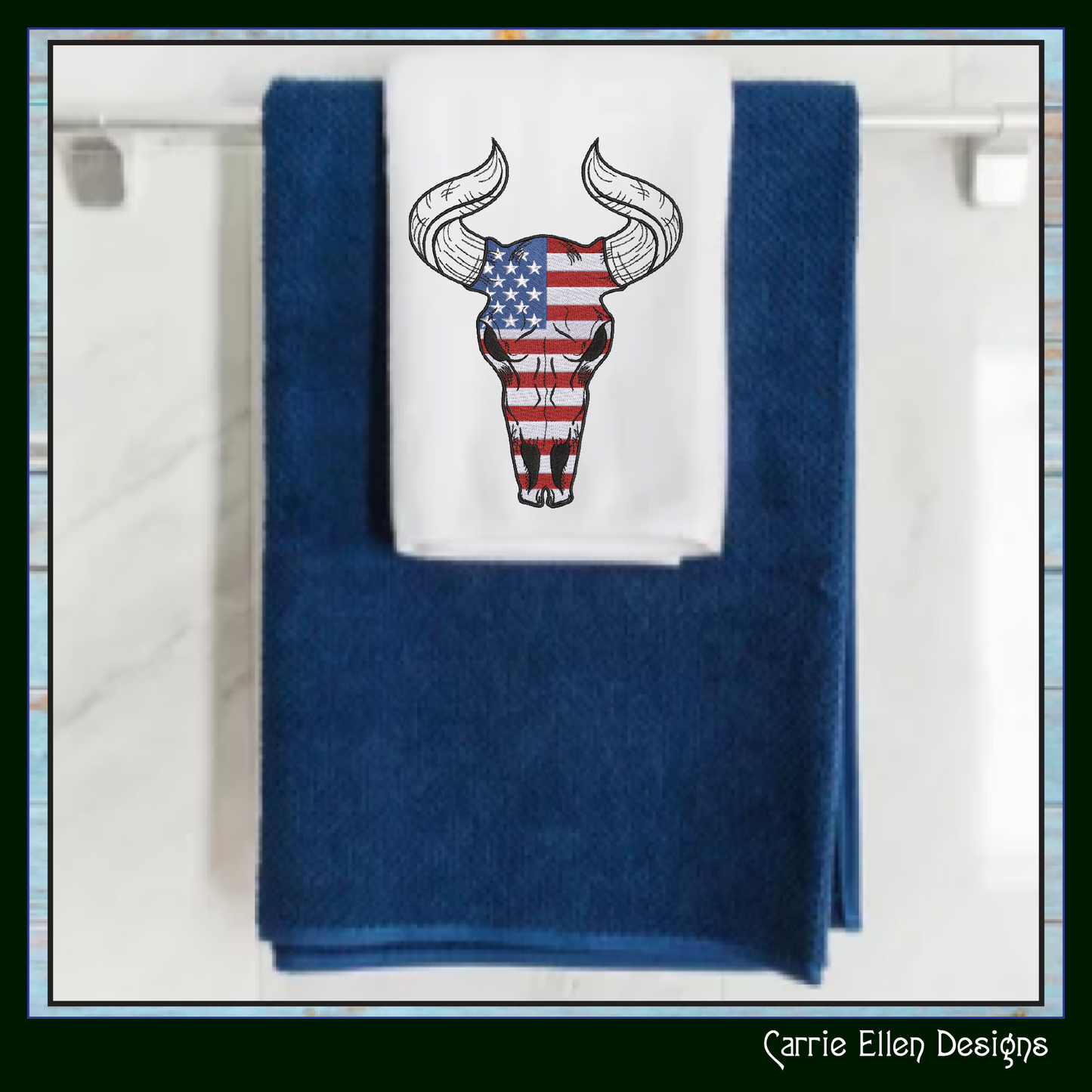 Patriotic Long Horned Skull Machine Embroidery Design – American Western Skull Pattern, 6 Sizes (3464)