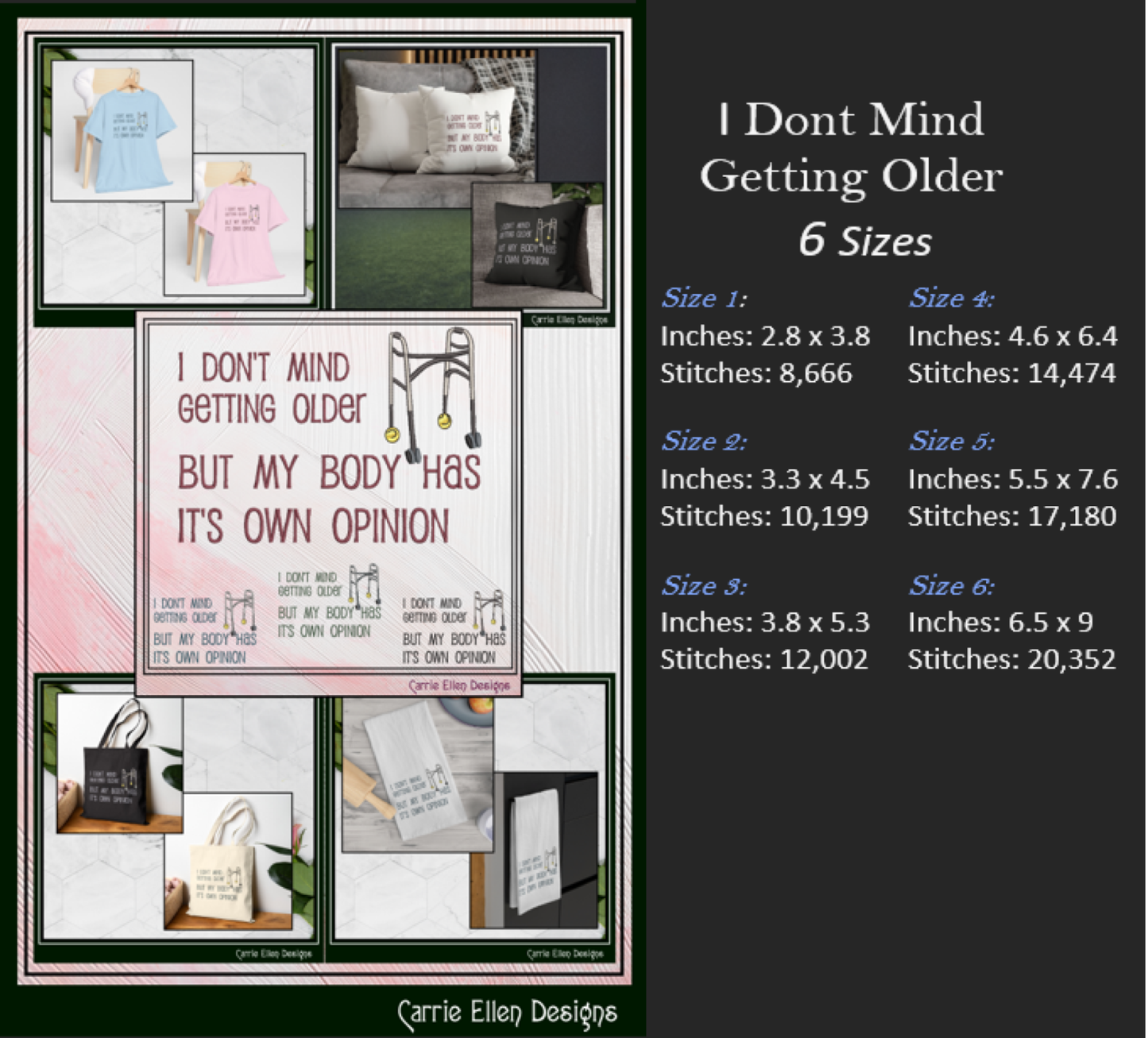 I Don’t Mind Getting Older – Snarky Machine Embroidery Design Saying | Funny Aging Quote Pattern, 6 Sizes (3490)