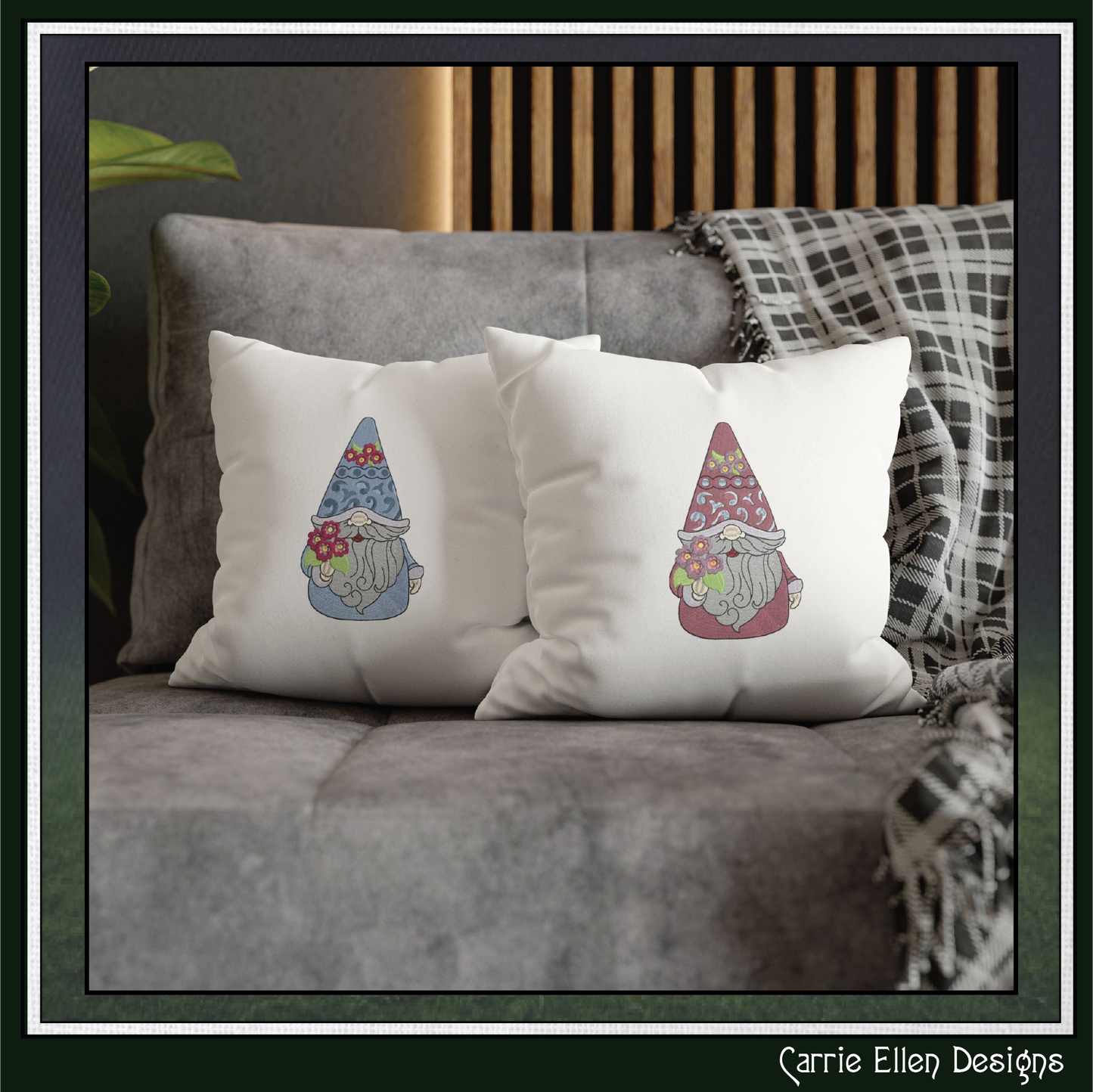 Flower Loving Gnome Machine Embroidery Design, Flowers Garden Gnome Pattern, 6 Sizes (3491)