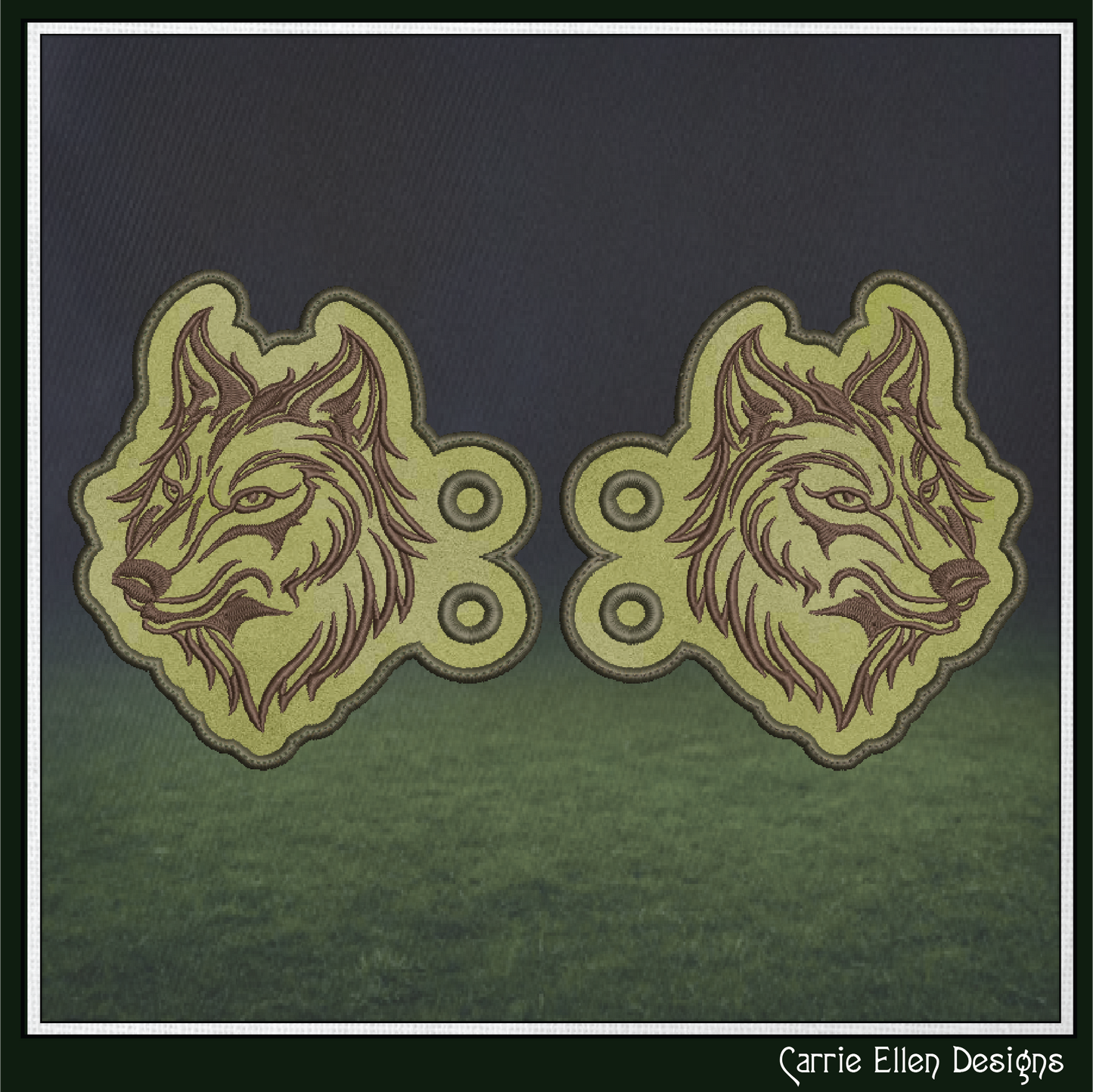 Wolf Profile ITH Shoe Wing Machine Embroidery Design – Wildlife Animal Shoe Décor | In-The-Hoop Pattern (3499)