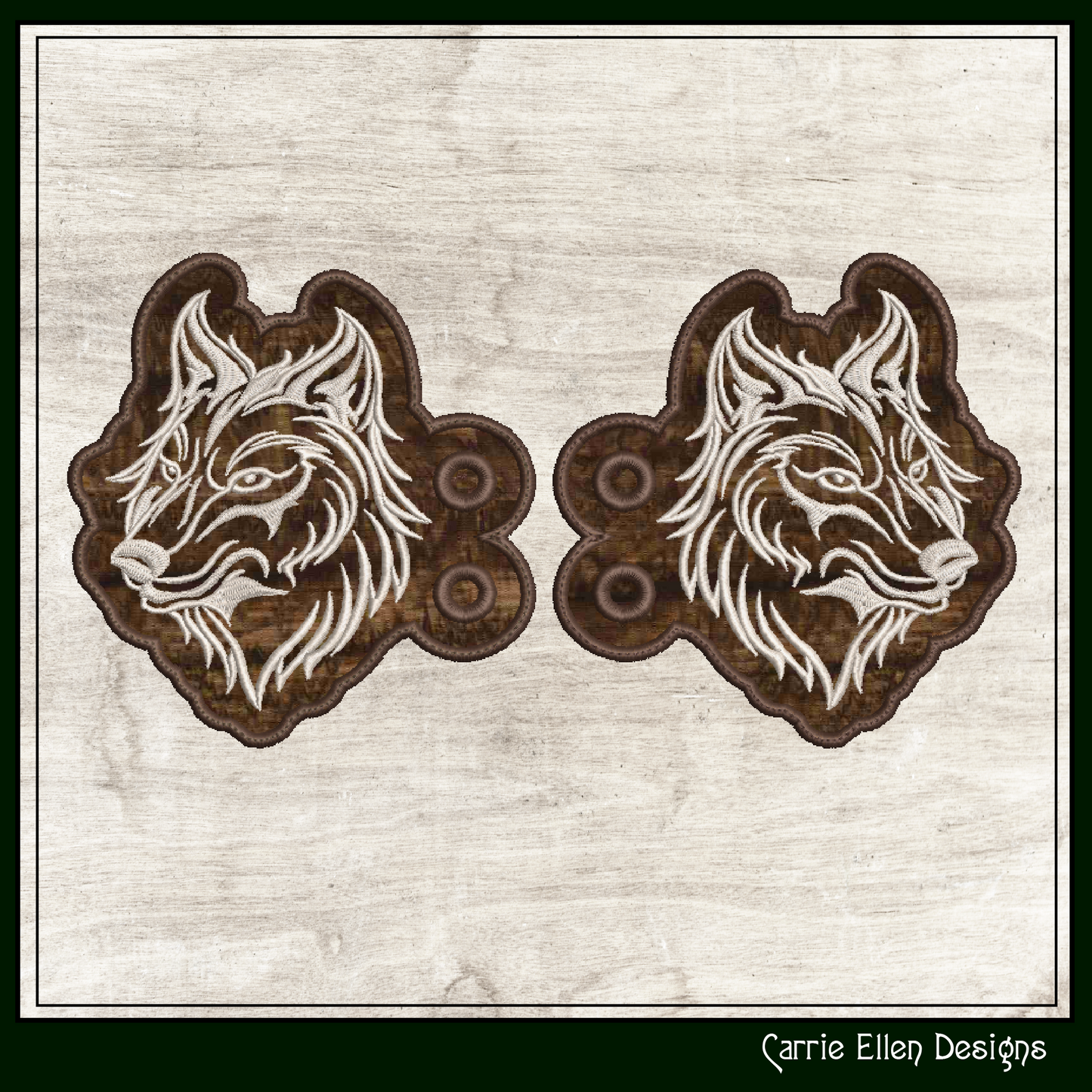 Wolf Profile ITH Shoe Wing Machine Embroidery Design – Wildlife Animal Shoe Décor | In-The-Hoop Pattern (3499)