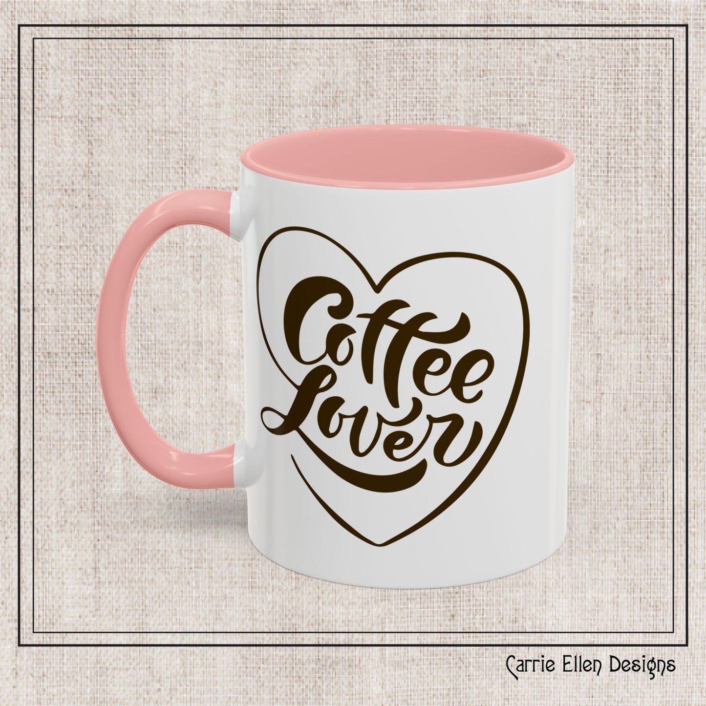 Coffee Lover Color Accent Ceramic Mug – Cute Printed Coffee Gift for Coffeeholics, Baristas, and Caffeine Addicts (P-6061)