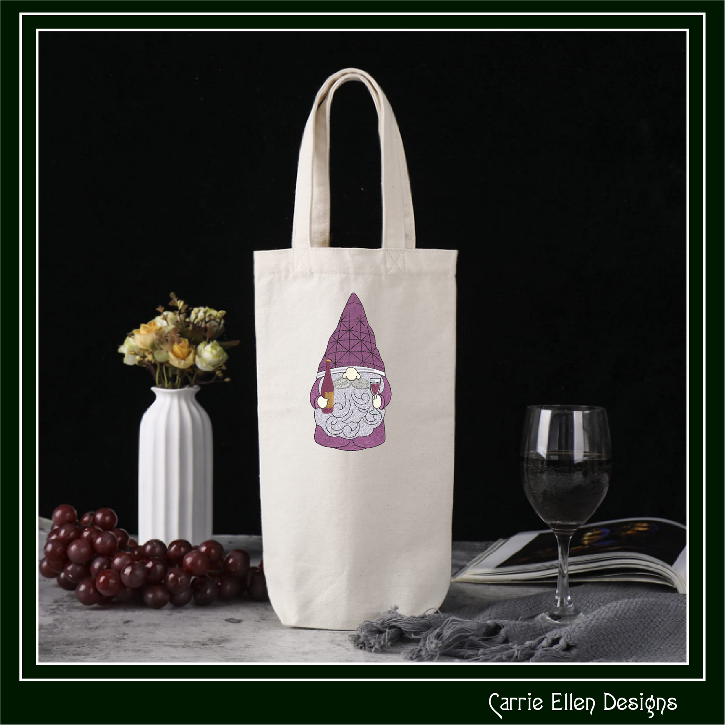 Wine Loving Gnome Machine Embroidery Design – Party Themed Gnome Pattern, 6 Sizes (3517)