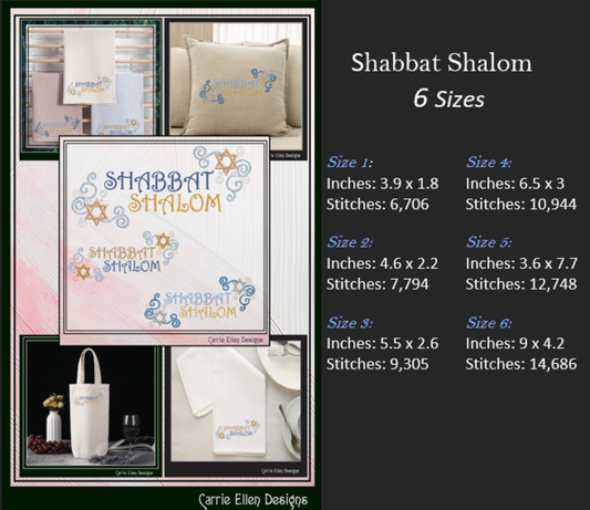Shabbat Shalom Judaica Machine Embroidery Design – Challah & Kiddush Cup Embroidery Pattern, 6 Sizes (3525)