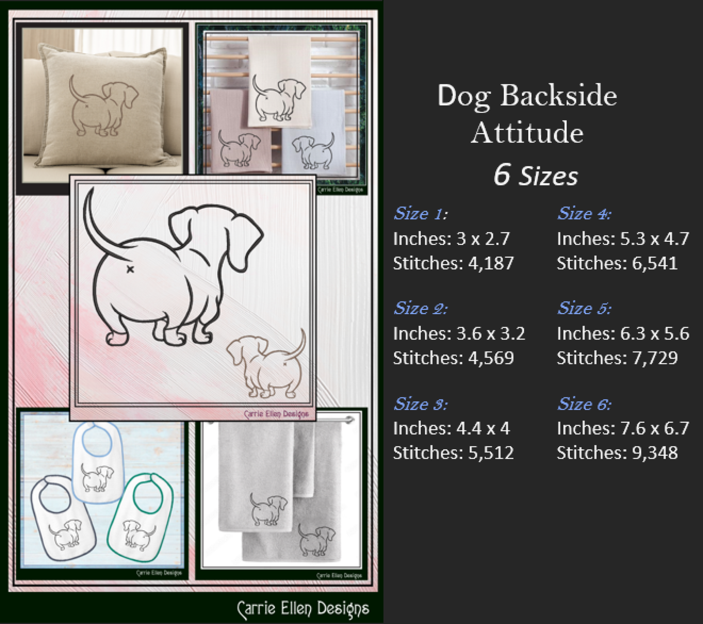 Dog Butt Machine Embroidery Design – Funny Dog with Attitude Walking Away Stitch Pattern, 6 Sizes (3531)