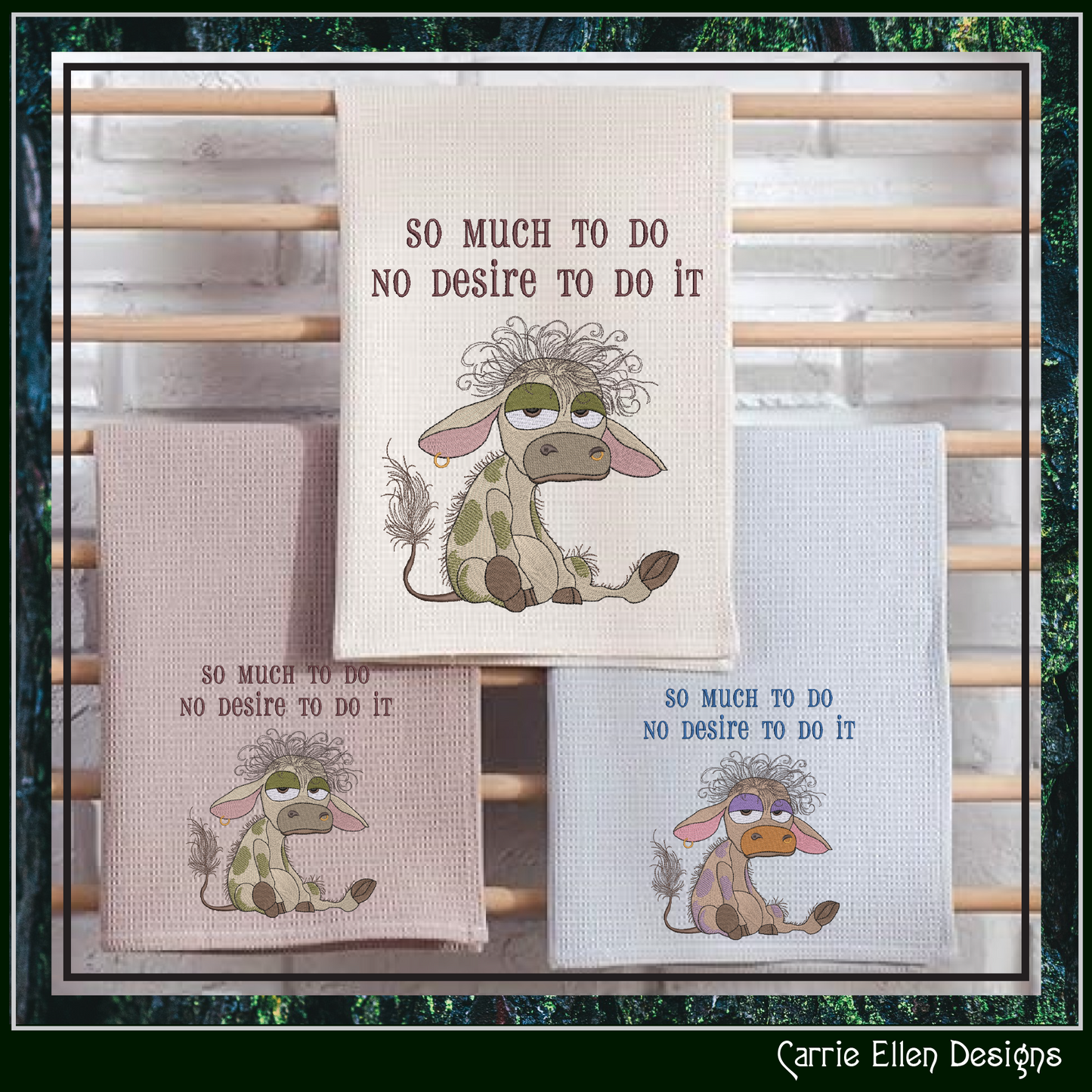 So Much To Do – No Desire To Do It Sassy Machine Embroidery Saying, Funny Cow Pattern, 6 Sizes (3532)
