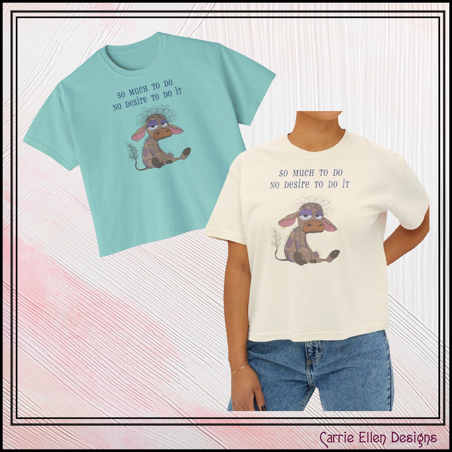 So Much To Do – No Desire To Do It Sassy Machine Embroidery Saying, Funny Cow Pattern, 6 Sizes (3532)