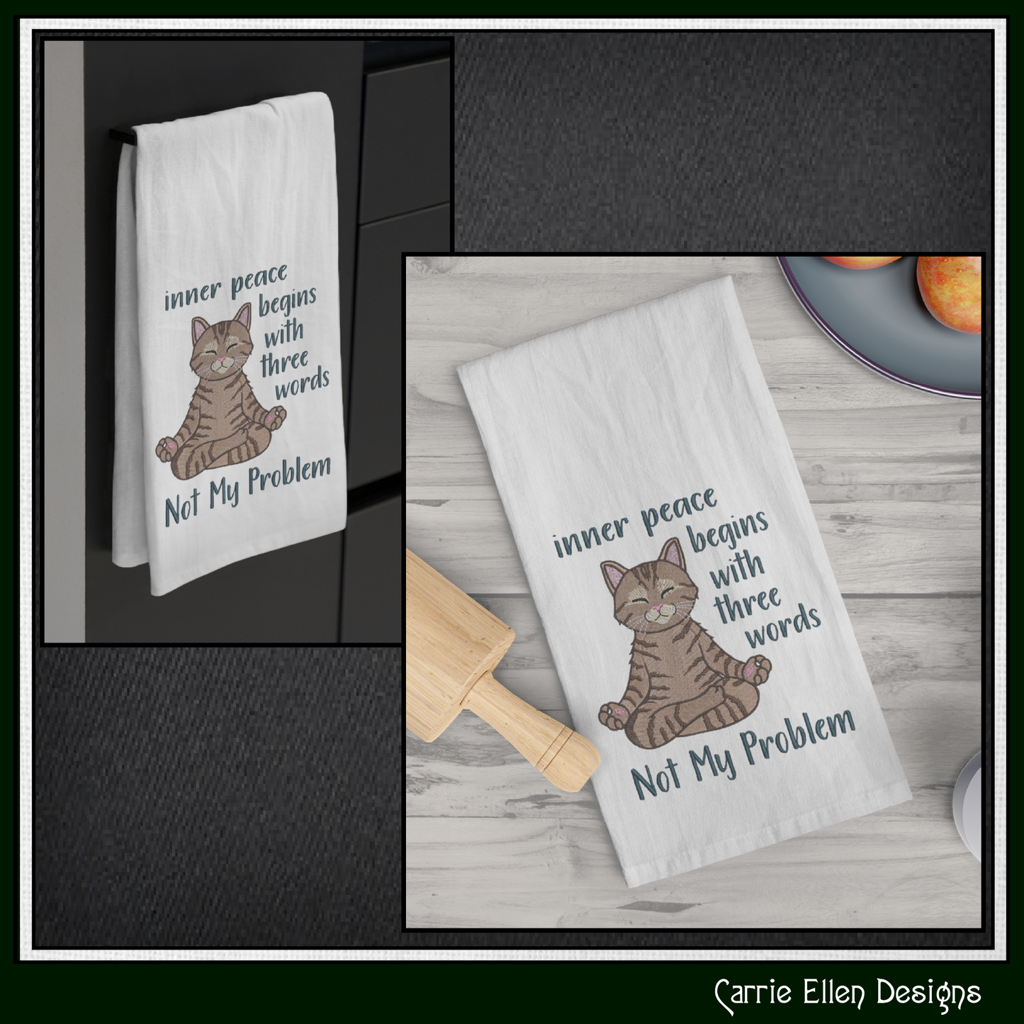 Inner Peace Begins with Three Words Machine Embroidery Saying with Kitty – Inspirational Sassy Quote Pattern, 6 Sizes, 6 Sizes (3534)