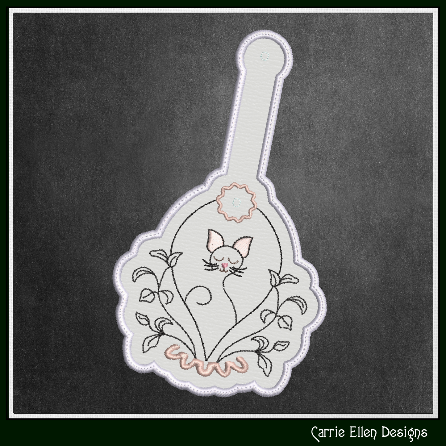 Floral Cat Artistic ITH Machine Embroidery Key Tag Design | In-The-Hoop Cat Lover Keychain Pattern (3549)