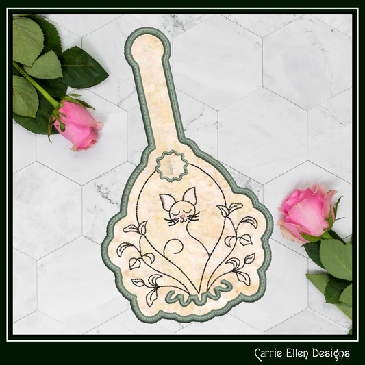 Floral Cat Artistic ITH Machine Embroidery Key Tag Design | In-The-Hoop Cat Lover Keychain Pattern (3549)