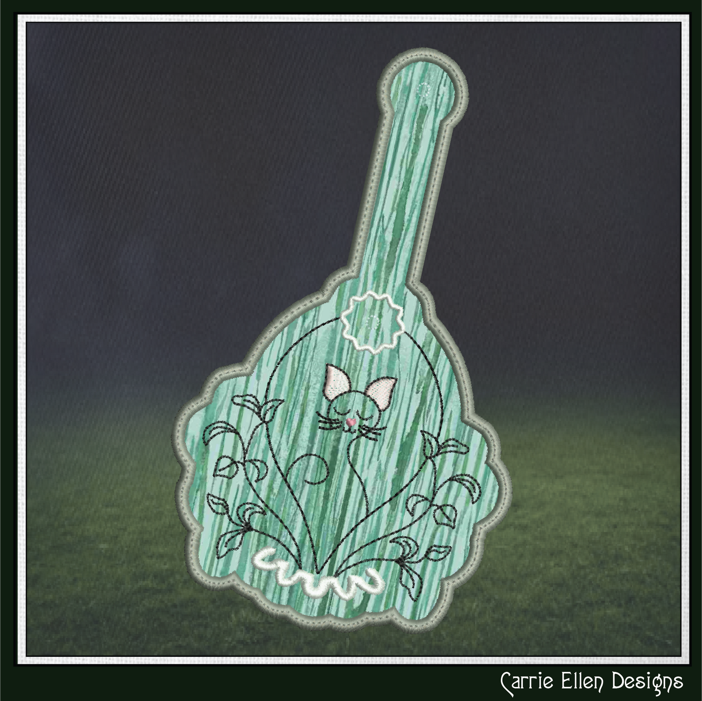 Floral Cat Artistic ITH Machine Embroidery Key Tag Design | In-The-Hoop Cat Lover Keychain Pattern (3549)