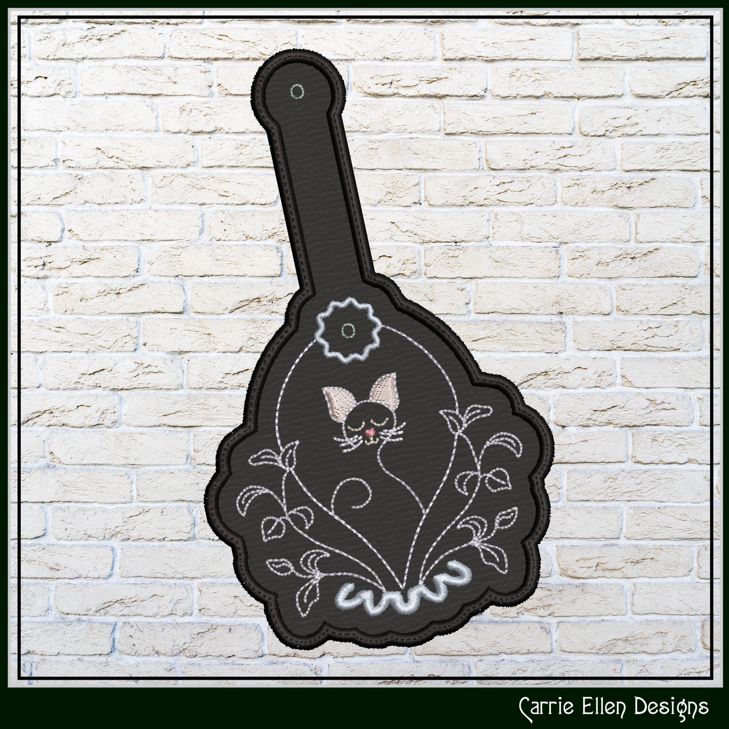 Floral Cat Artistic ITH Machine Embroidery Key Tag Design | In-The-Hoop Cat Lover Keychain Pattern (3549)