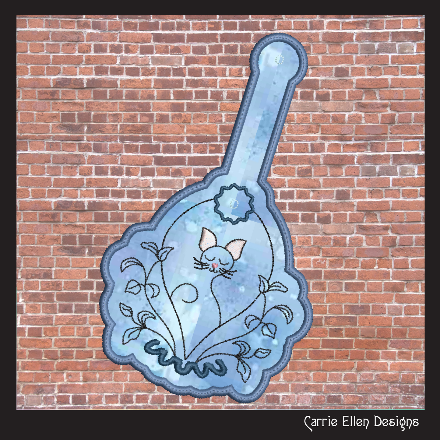 Floral Cat Artistic ITH Machine Embroidery Key Tag Design | In-The-Hoop Cat Lover Keychain Pattern (3549)