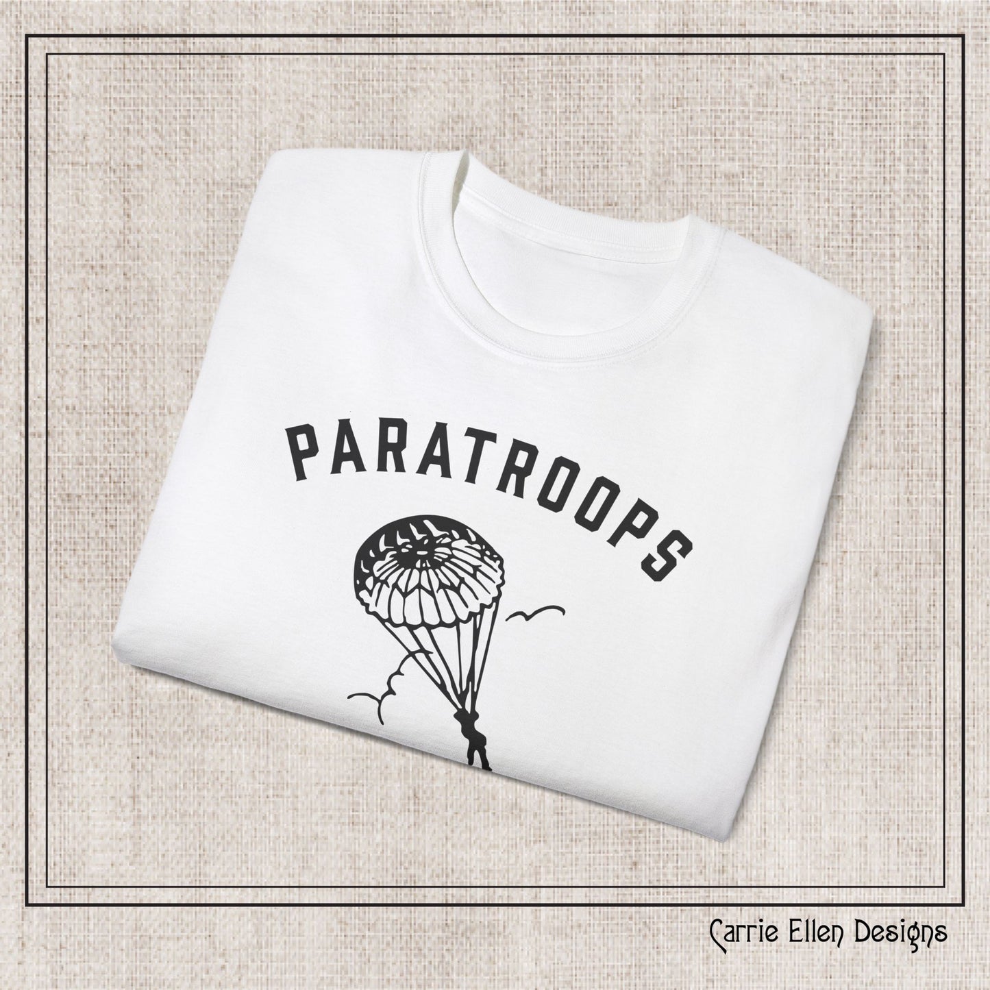 Camp Mackall Paratroops Short Sleeve T-Shirt – Vintage WWII Military Camp Design – Heavyweight 100% Cotton Tee (P-6032)