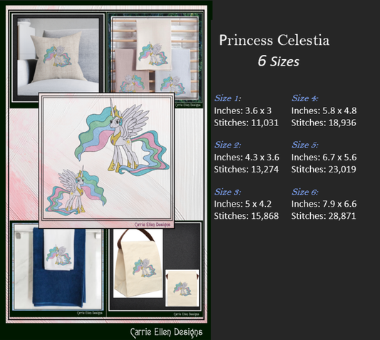 MLP Princess Celestia Machine Embroidery Design | My Little Pony Inspired Classic Character, 6 Sizes (3555)