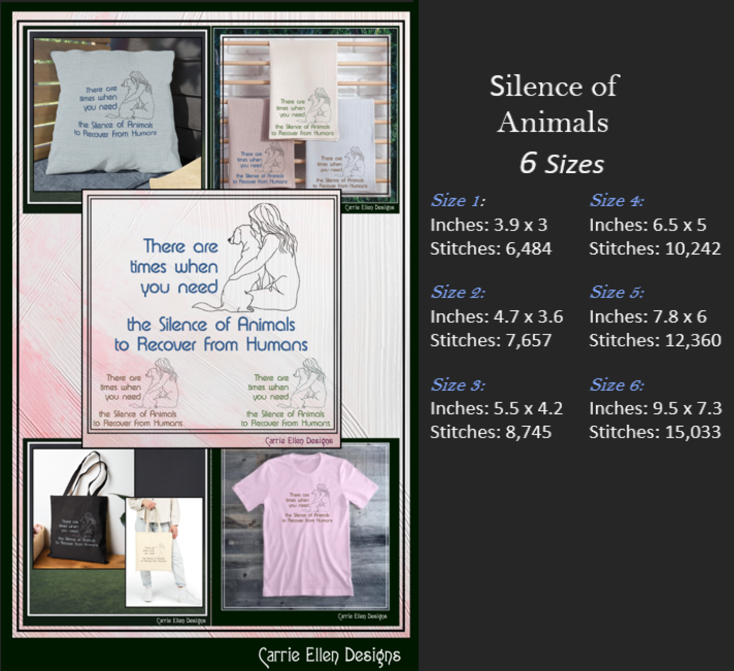 Sassy Inspirational Machine Embroidery Design – Silence of Animals to Recover From Humans Quote, Animal Lover Pattern, 6 Sizes (3560)