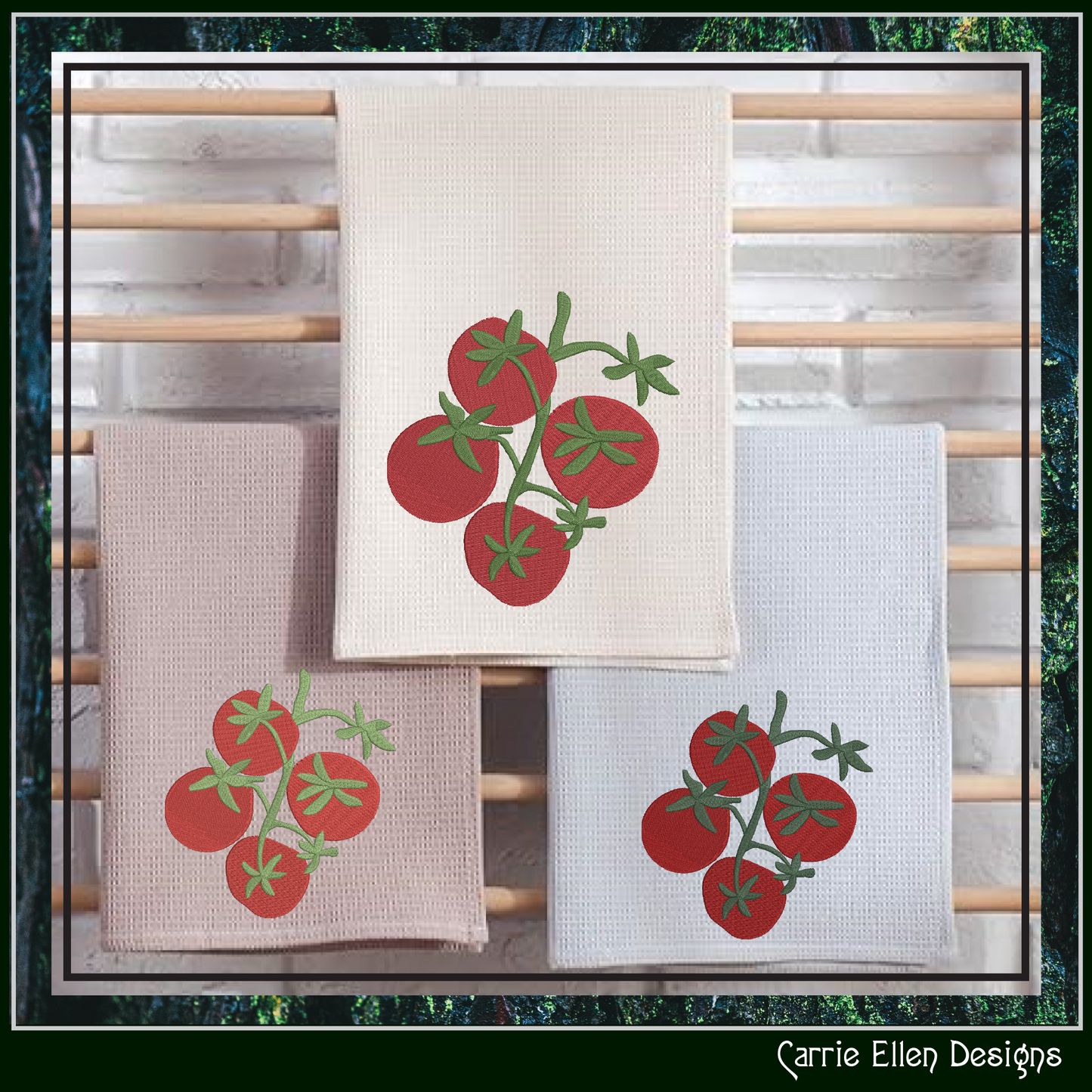 Vine Ripened Tomato Machine Embroidery Design – Fresh Garden Vegetable Pattern, 6 Sizes (3565)