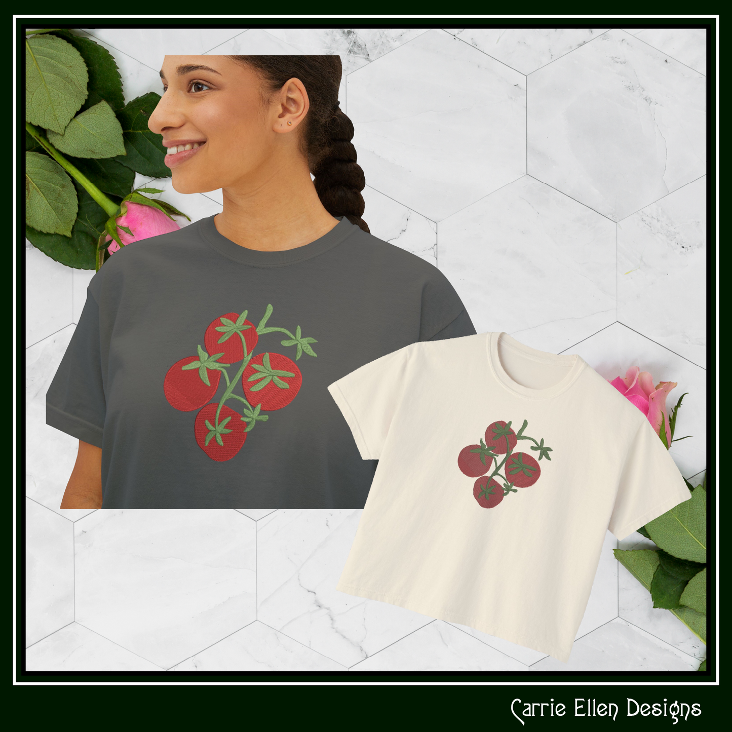 Vine Ripened Tomato Machine Embroidery Design – Fresh Garden Vegetable Pattern, 6 Sizes (3565)