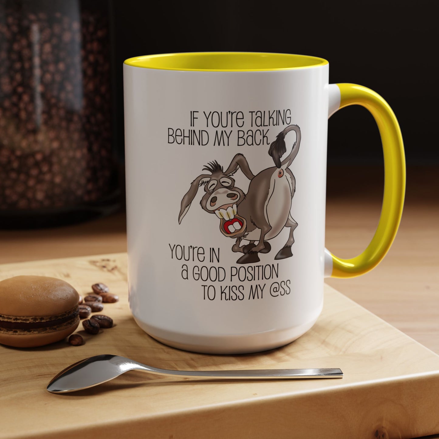 Snarky Donkey Kiss Ass Coffee Mug – Unique Ceramic Mug, 11oz & 15oz (P-6084)