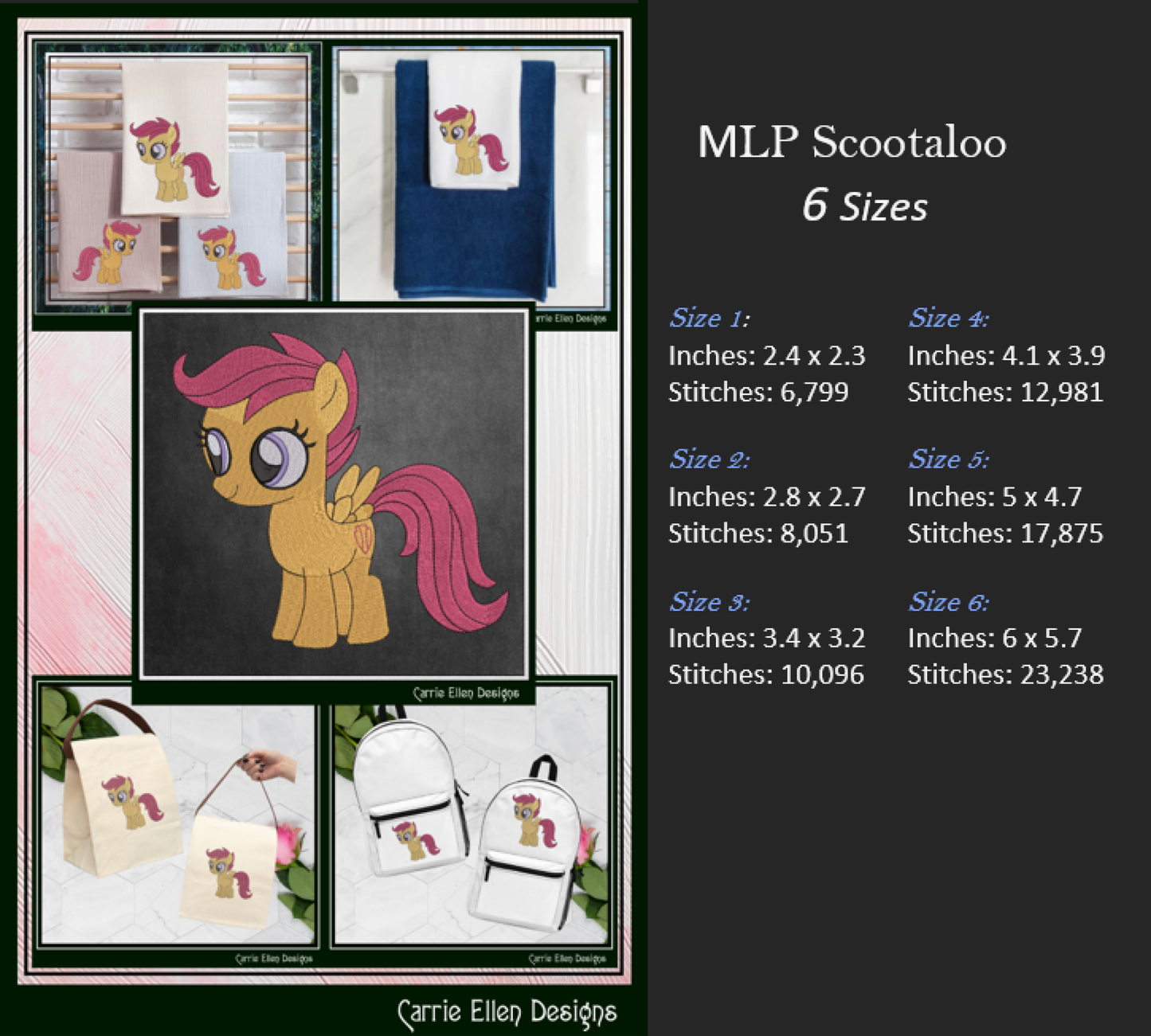 MLP Scootaloo Machine Embroidery Design | My Little Pony Inspired Classic Character, 6 Sizes (3568)