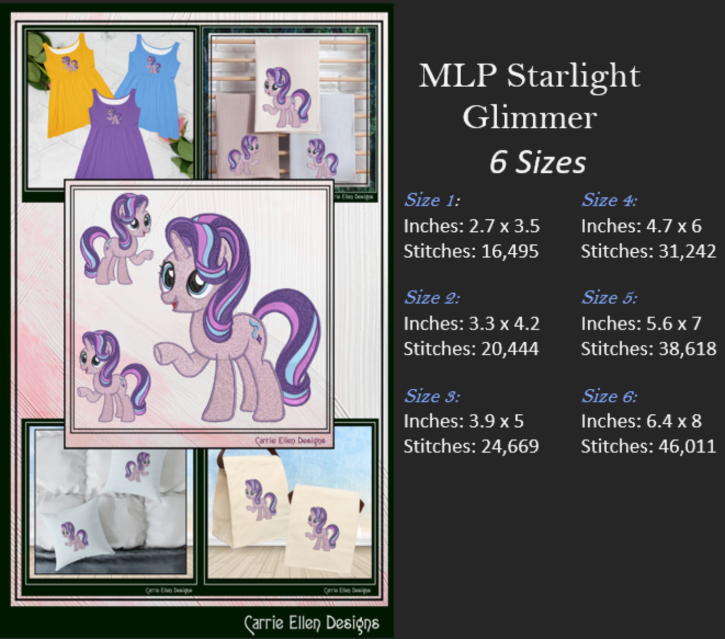 MLP Starlight Glimmer Machine Embroidery Design | My Little Pony Inspired Classic Character, 6 Sizes (3595)