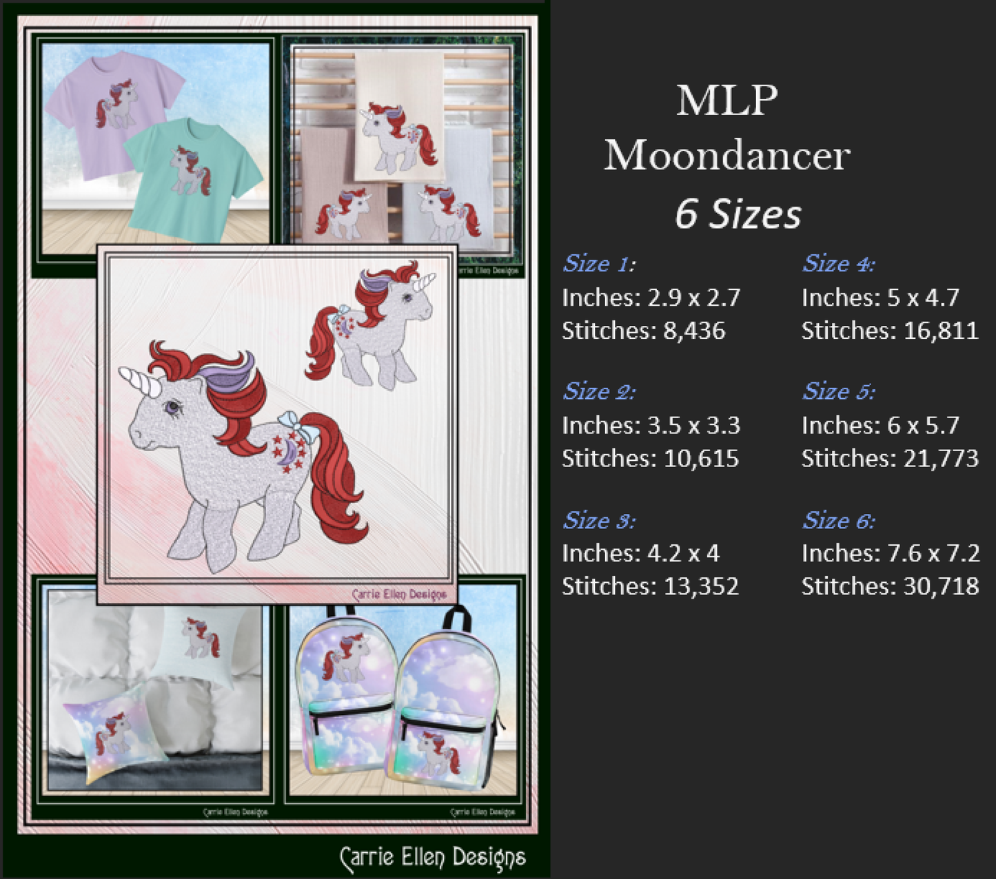 MLP Moon Dancer Machine Embroidery Design | My Little Pony Inspired Classic Character, 6 Sizes (3608)