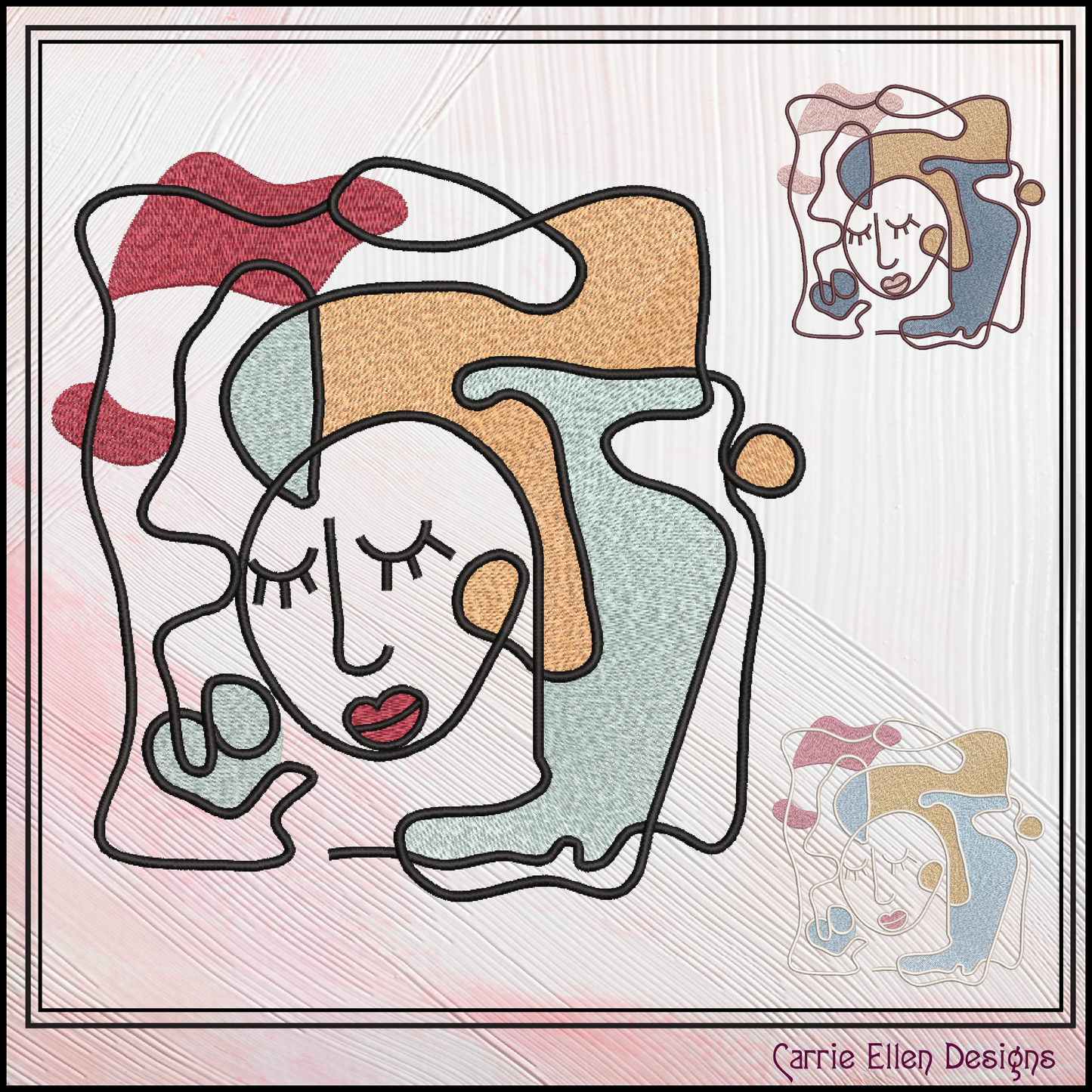 Woman Face Machine Embroidery Design – Fine Art Lady Face Outline Pattern, Picasso Inspired Modern Art Style, 6 Sizes (3616)