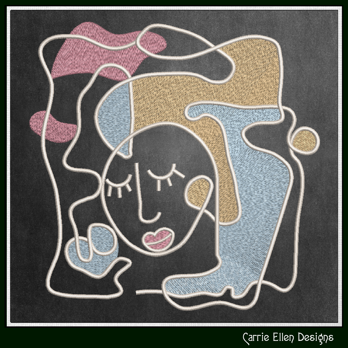 Woman Face Machine Embroidery Design – Fine Art Lady Face Outline Pattern, Picasso Inspired Modern Art Style, 6 Sizes (3616)