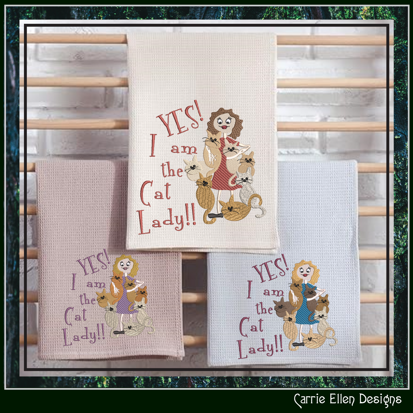 Yes, I Am The Cat Lady Machine Embroidery Design – Funny Cat Lover Quote Pattern, 6 Sizes (3629)