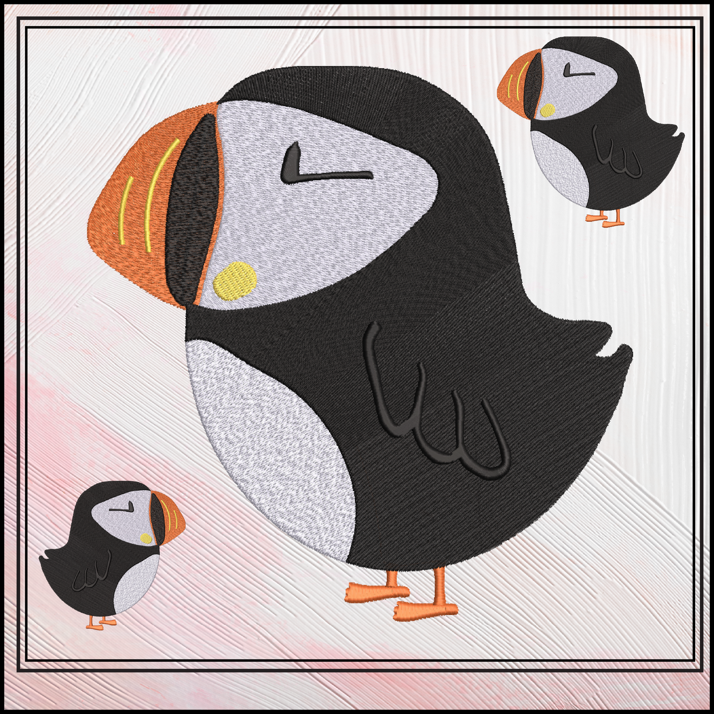 Puffin Bird Standing Machine Embroidery Design – Seabird Wildlife Pattern, 6 Sizes (3632)