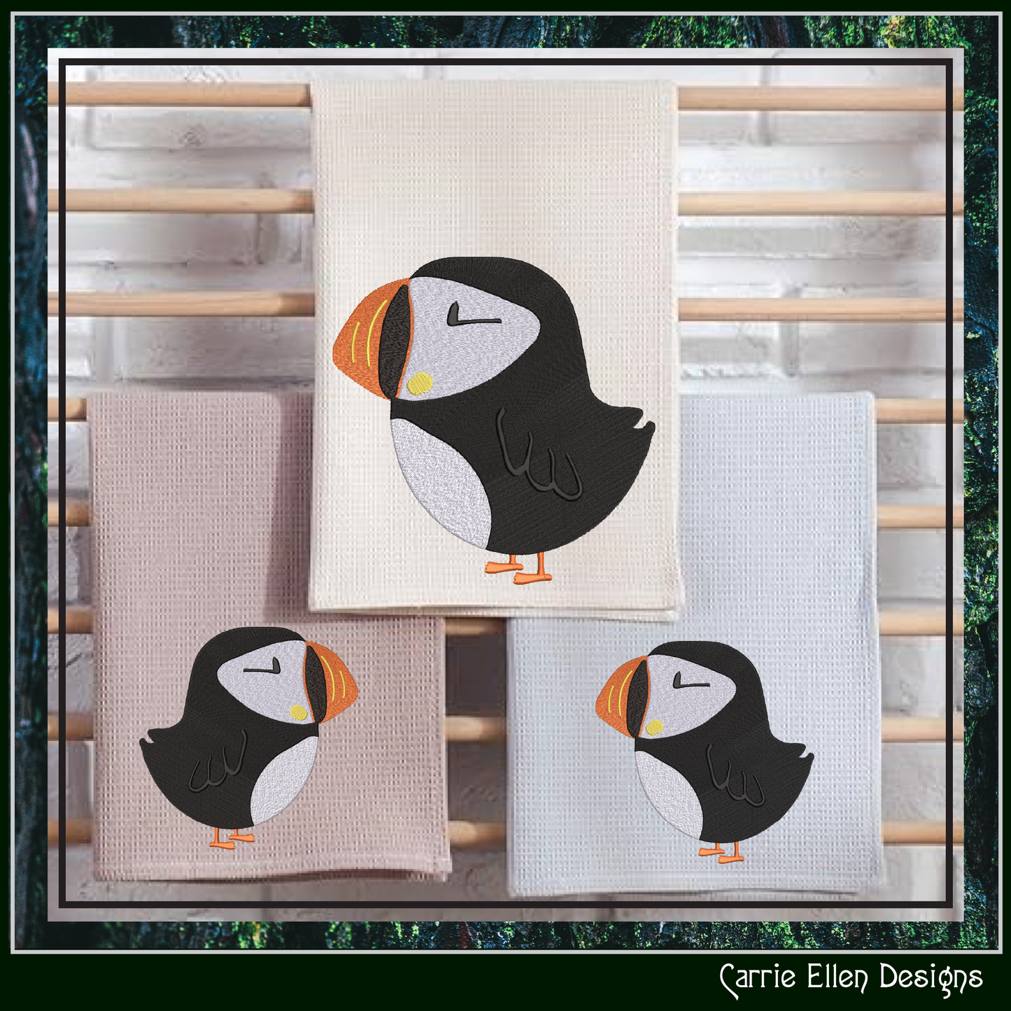 Puffin Bird Standing Machine Embroidery Design – Seabird Wildlife Pattern, 6 Sizes (3632)