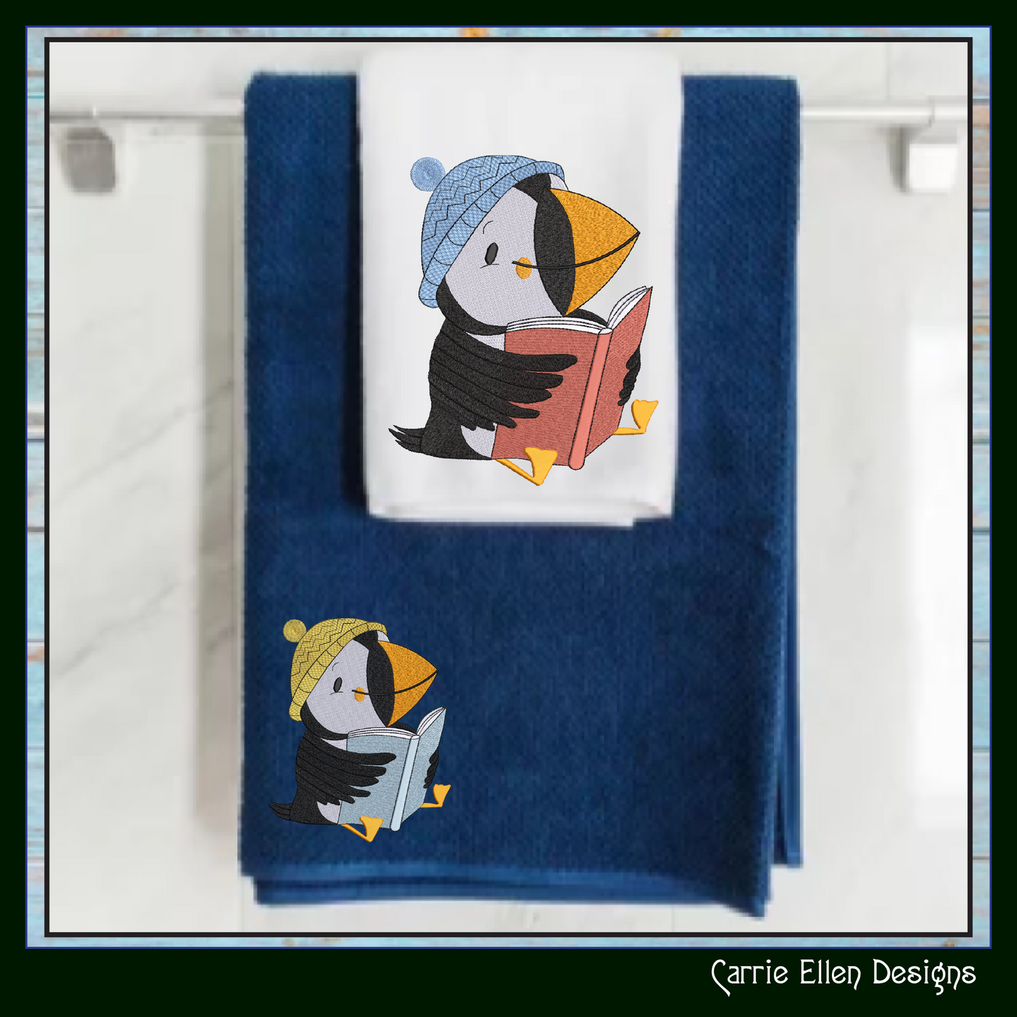 Puffin Bird Reading Machine Embroidery Design – Cute Book Lover Seabird Pattern, 6 Sizes (3633)