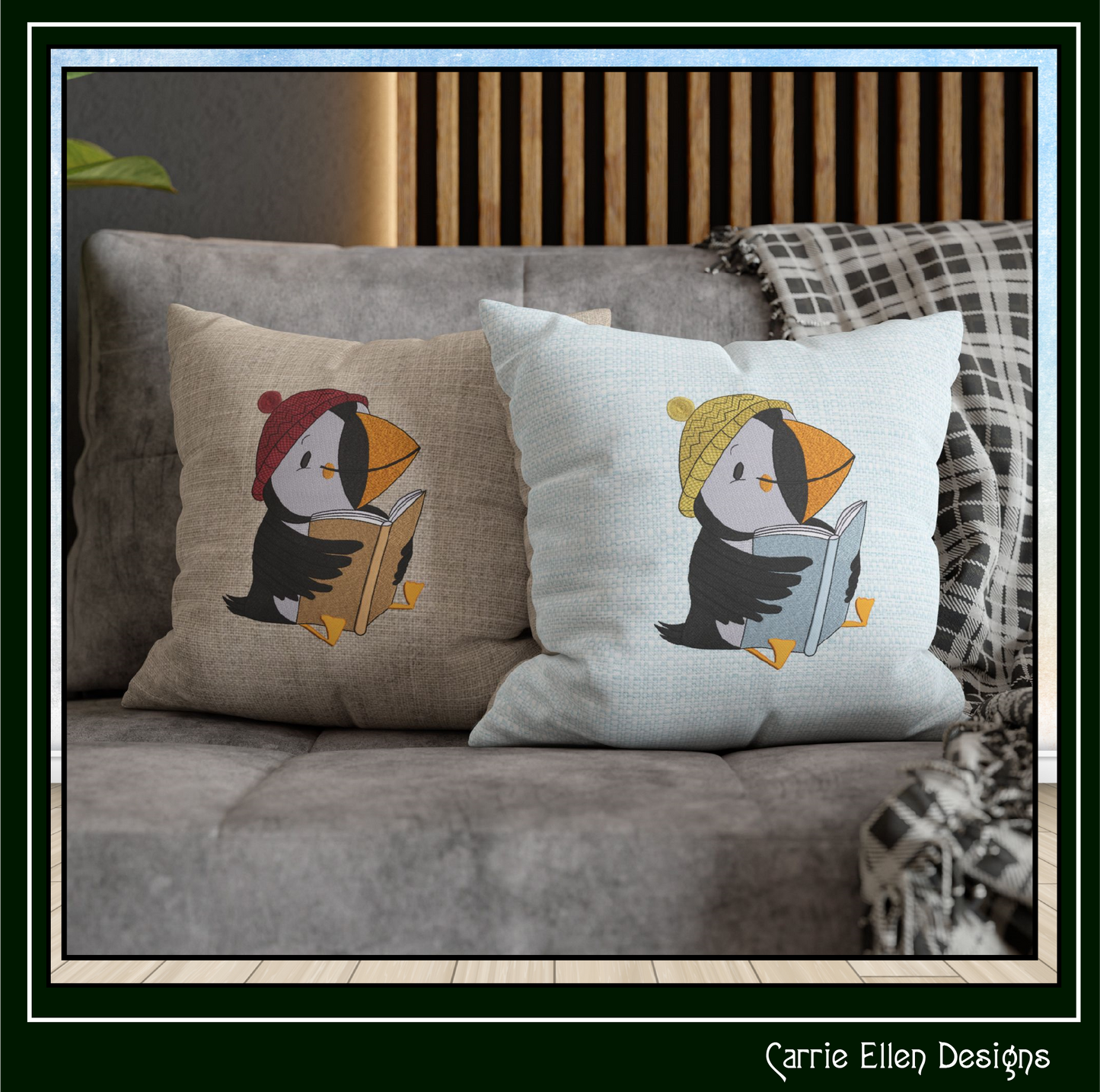 Puffin Bird Reading Machine Embroidery Design – Cute Book Lover Seabird Pattern, 6 Sizes (3633)