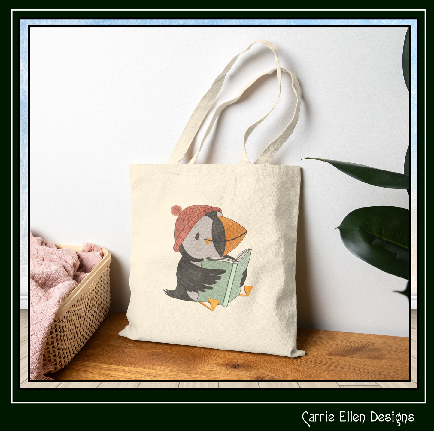 Puffin Bird Reading Machine Embroidery Design – Cute Book Lover Seabird Pattern, 6 Sizes (3633)