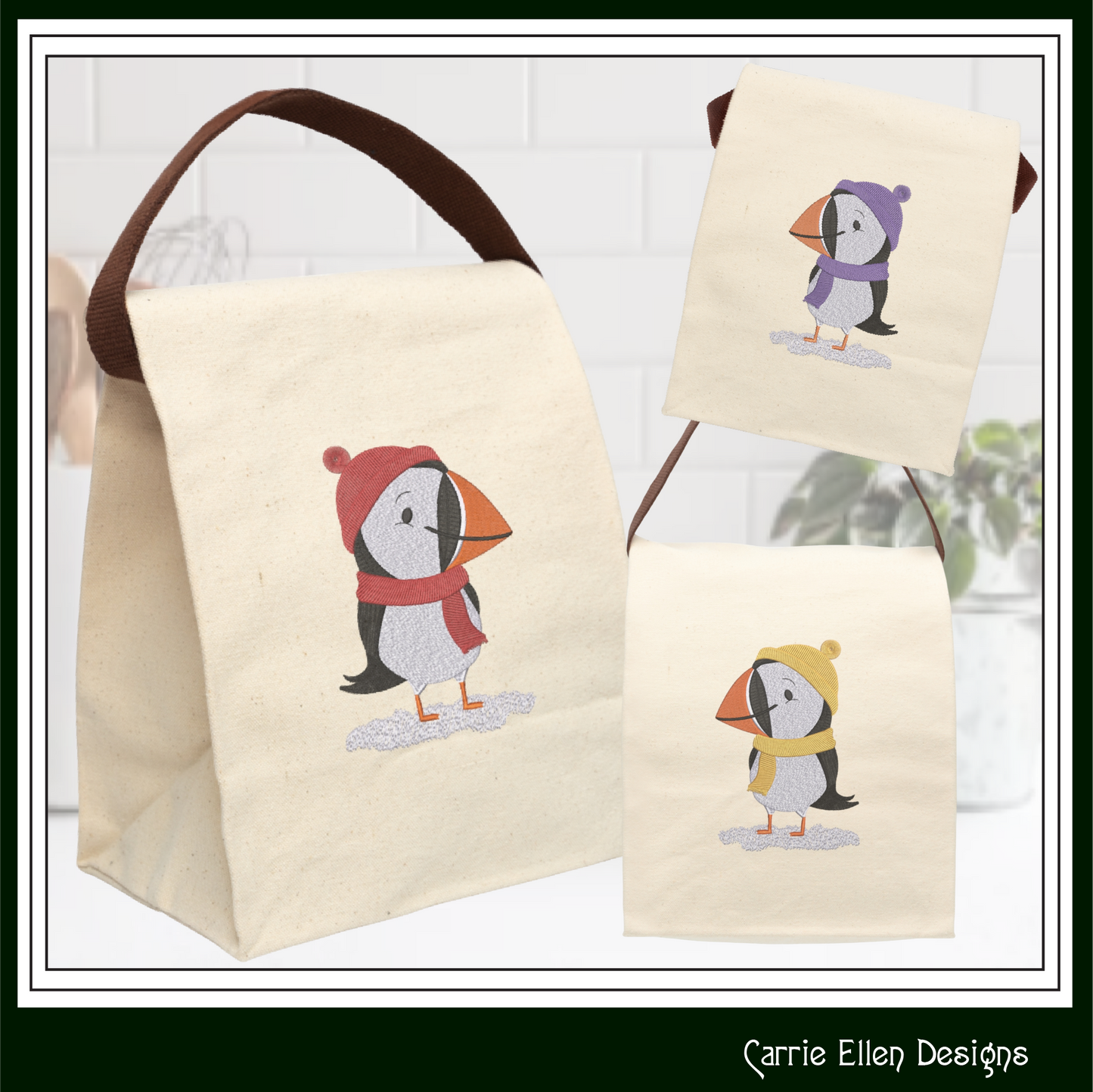 Puffin Bird Dresses for Winter Machine Embroidery Design – Cute Seabird in Winter Clothes, 6 Sizes (3634)