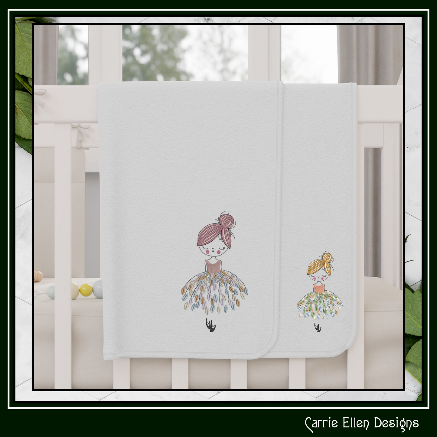 Dancing Ballerina with Dress of Leaves Machine Embroidery Design – Elegant Ballet Silhouette Pattern, 6 Sizes (3636)
