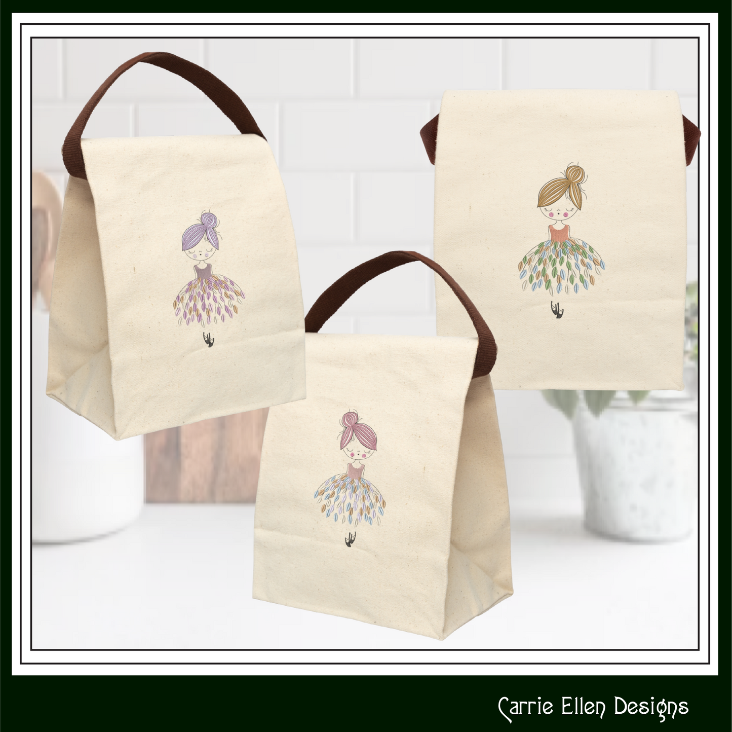 Dancing Ballerina with Dress of Leaves Machine Embroidery Design – Elegant Ballet Silhouette Pattern, 6 Sizes (3636)