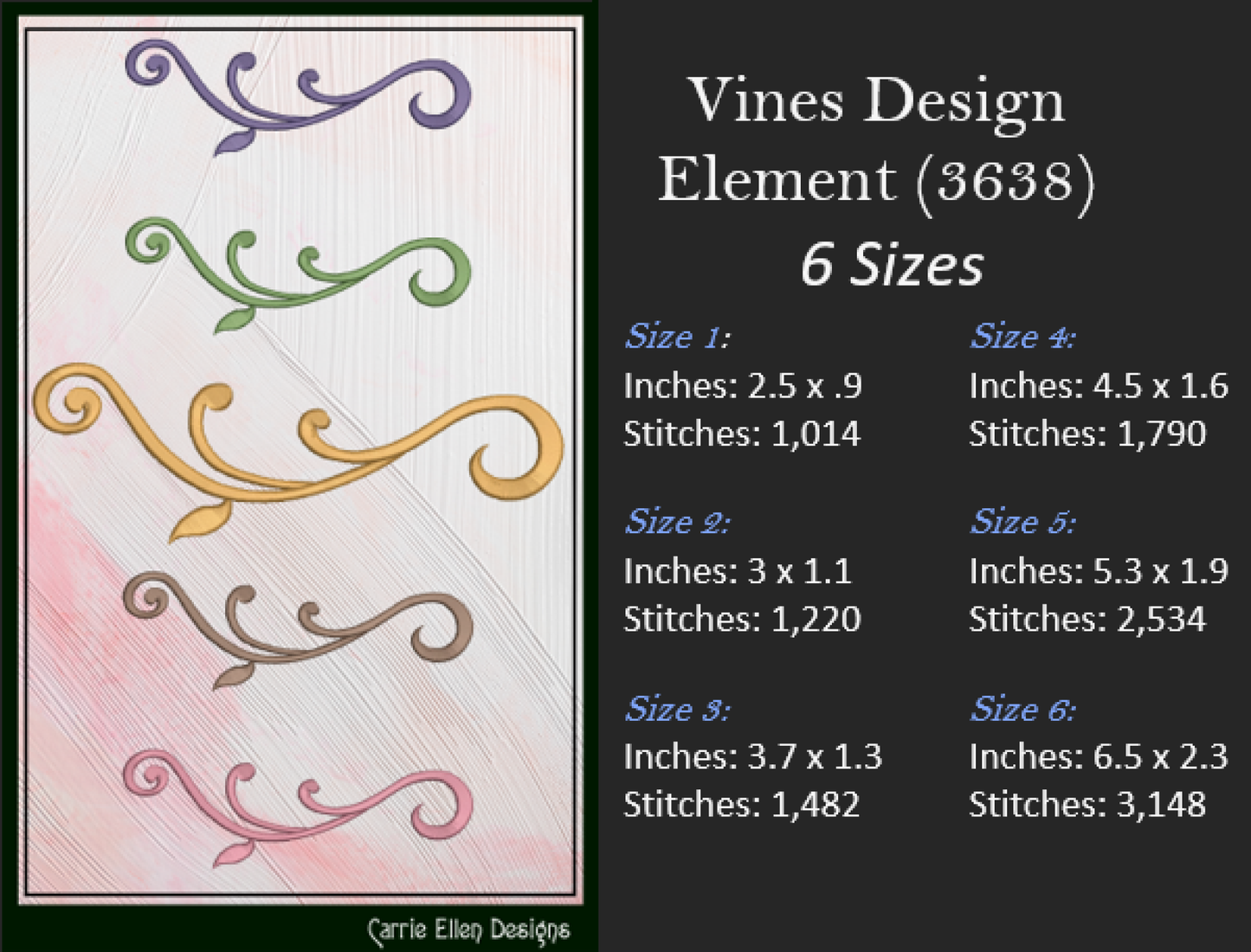 Vine Design Elements Machine Embroidery Design Bundle – 9 Individual Patterns, 6 Sizes Each (3646)