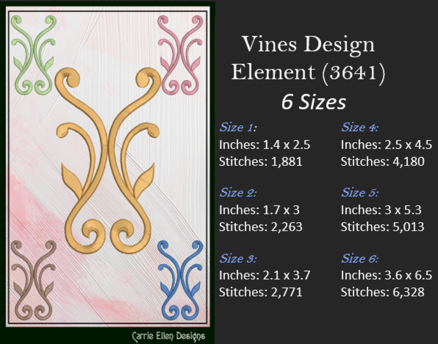 Vine Design Elements Machine Embroidery Design Bundle – 9 Individual Patterns, 6 Sizes Each (3646)