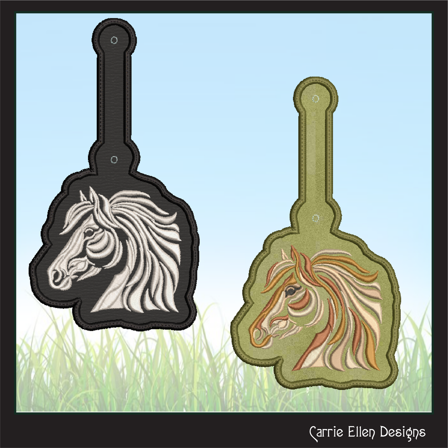 Artistic Horse Head In The Hoop Key Fob Machine Embroidery Design | Equestrian ITH Keychain | Horse Lover Gift (3647)