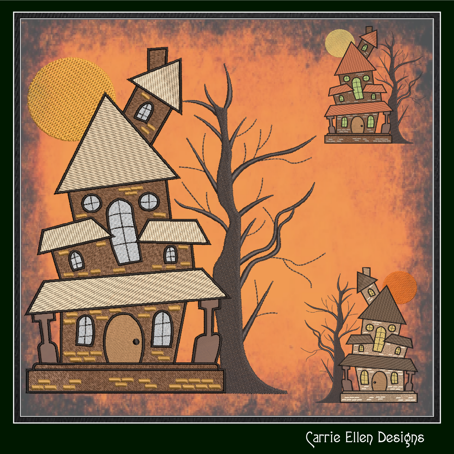 Crooked Haunted House Machine Embroidery Design – Spooky Halloween Pattern, 6 Sizes (3648)