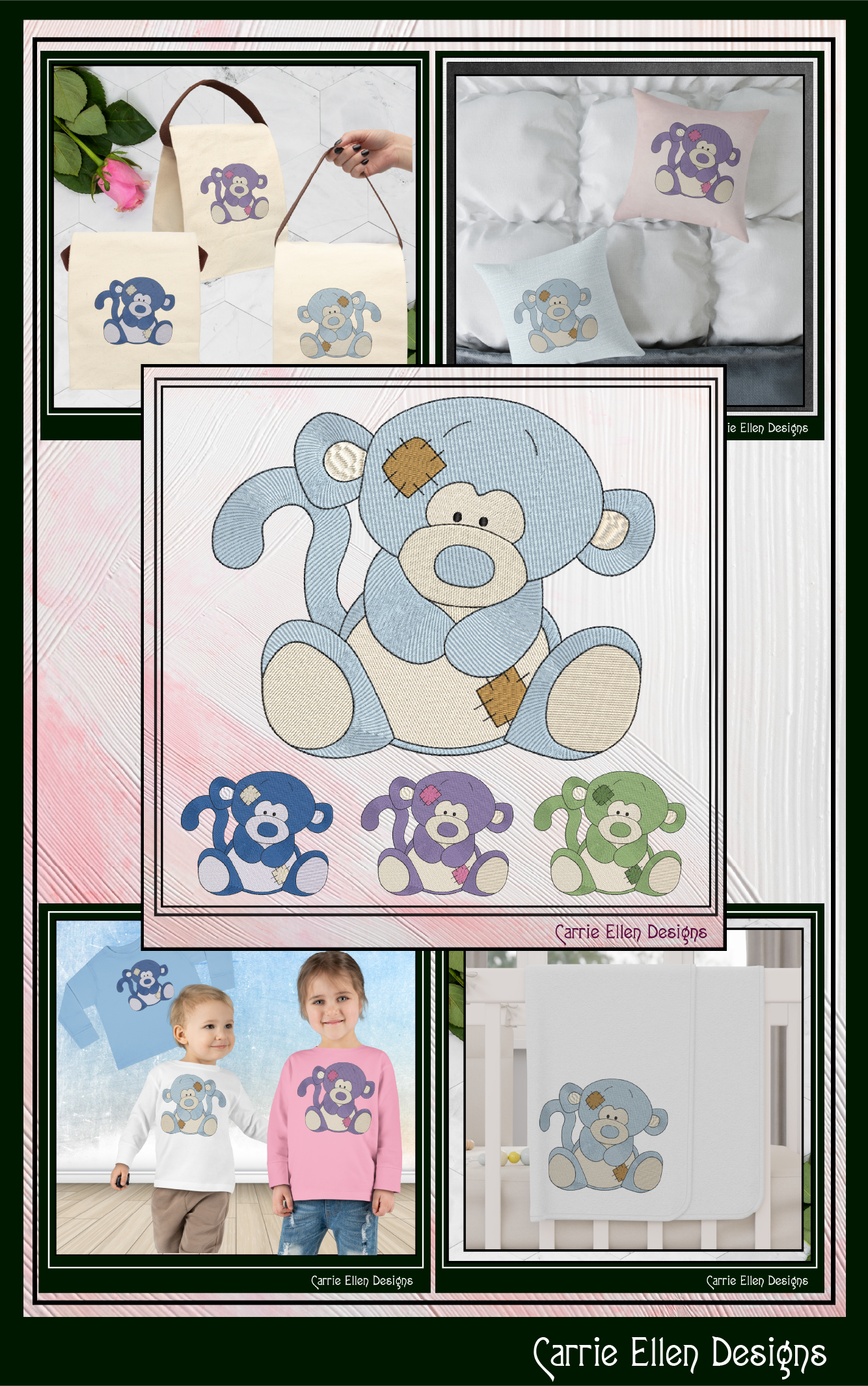 Blue Nose Monkey Embroidery Design | Cute Plush Monkey Machine Embroidery Pattern | 6 Sizes (3649)